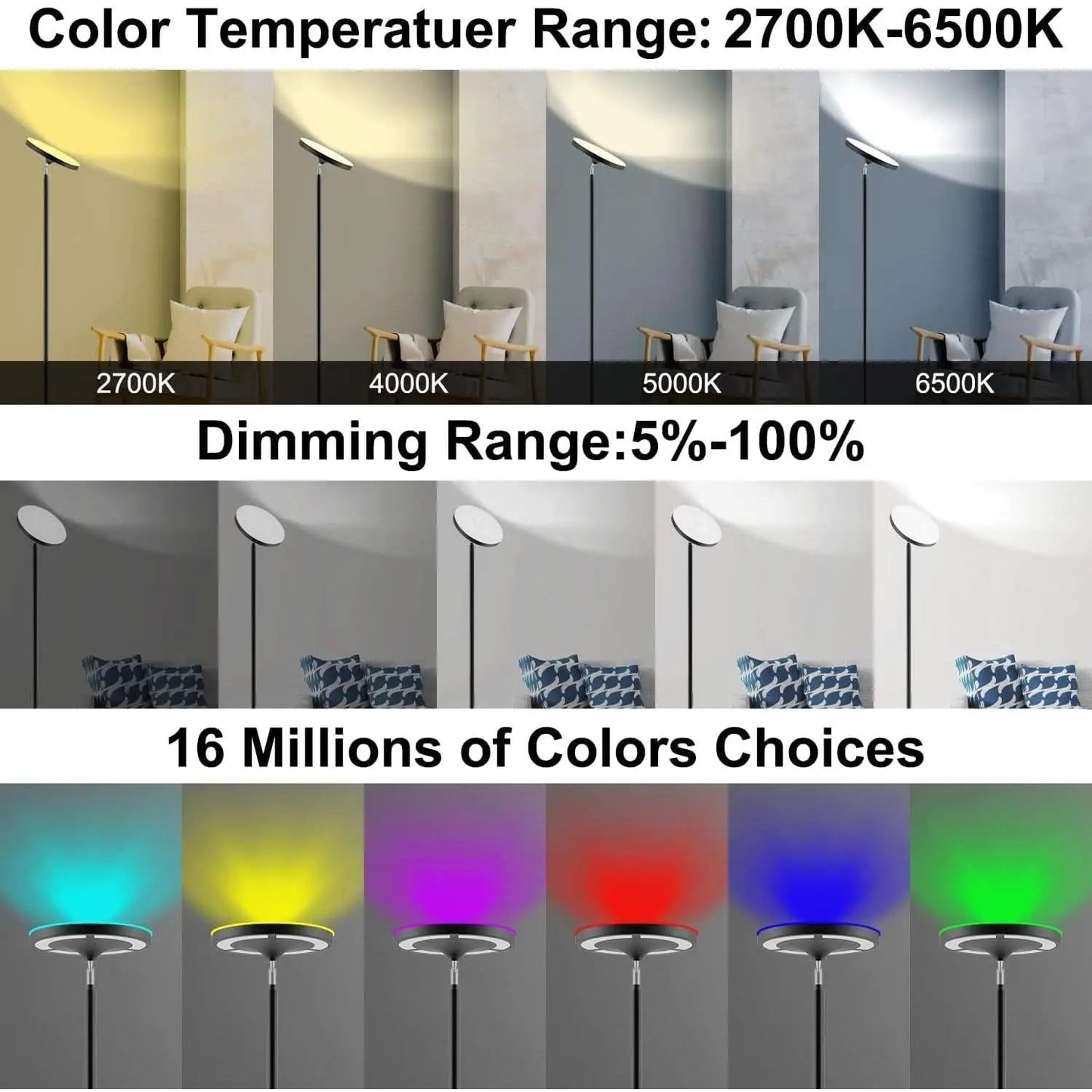 RGB LED Floor Lamp With Remote Dual Side Lighting 2600 Lumens from PriceLows™