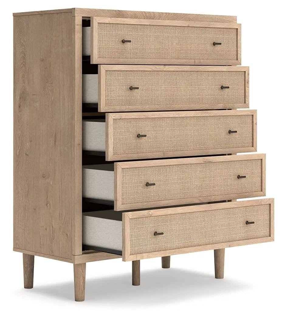 Cielden Five Drawer Wide Chest | 40.71 x 19.69 x 52.48 in | Engineered Wood & Linen | Two-Tone