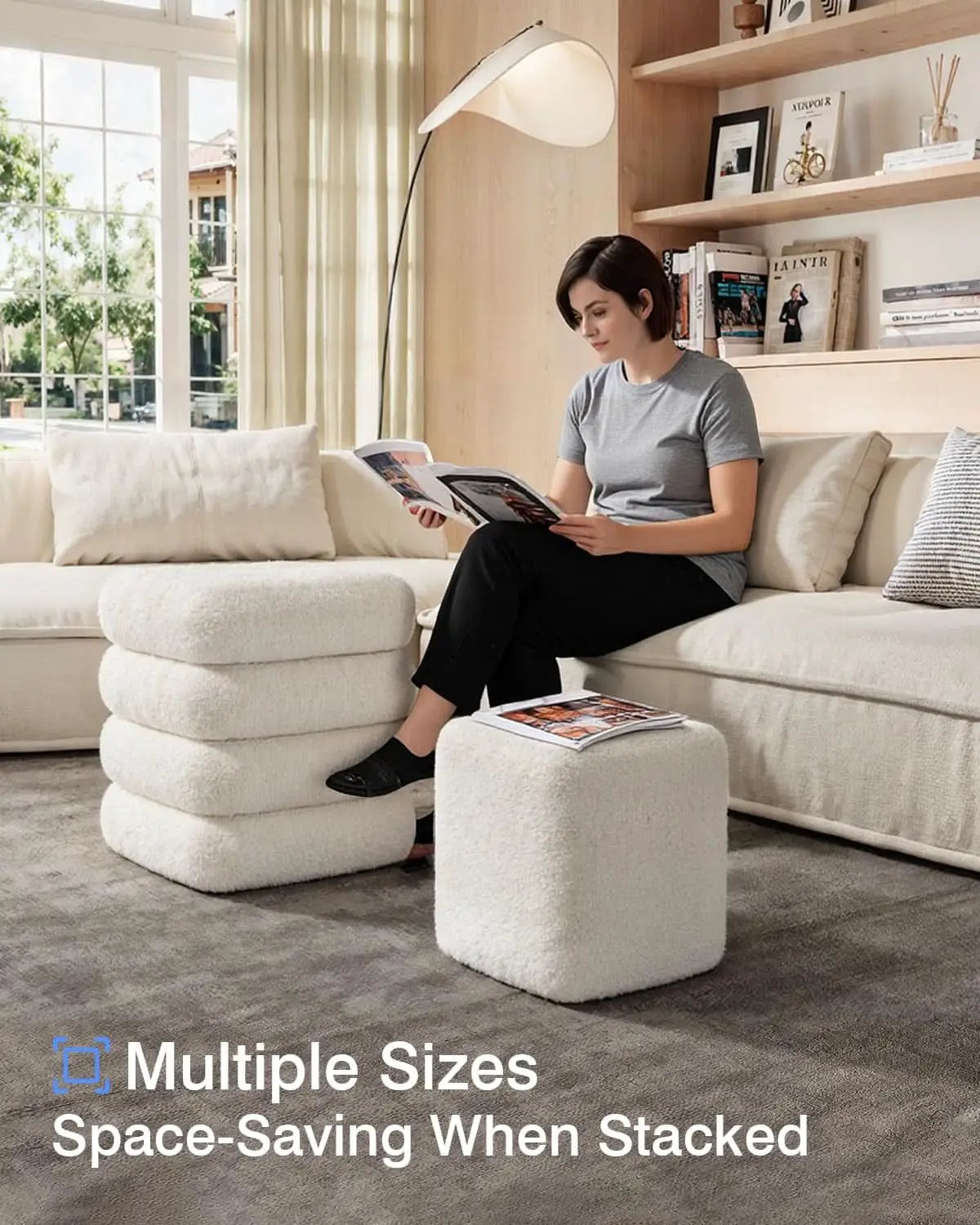 Two-Piece Nesting Sherpa Storage Ottomans White Lid from PriceLows™