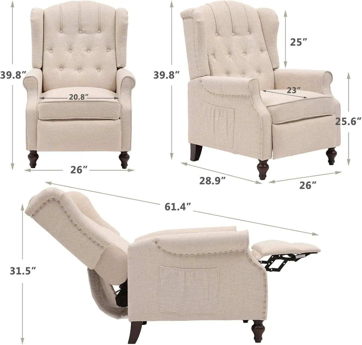 Beige Wingback Pushback Recliner With Massage Heat from PriceLows™