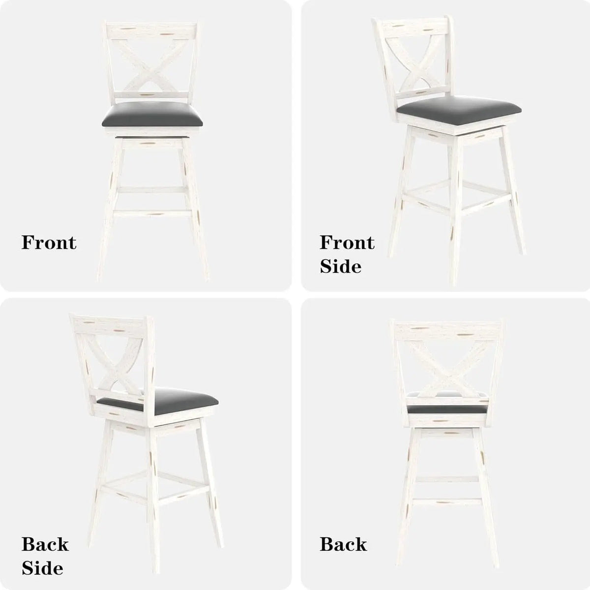 29 Inch Swivel Bar Stool With Grey Faux Leather Upholstery Antique White Wood Frame And Solid Wood Footrest Set Of 2 from PriceLows™