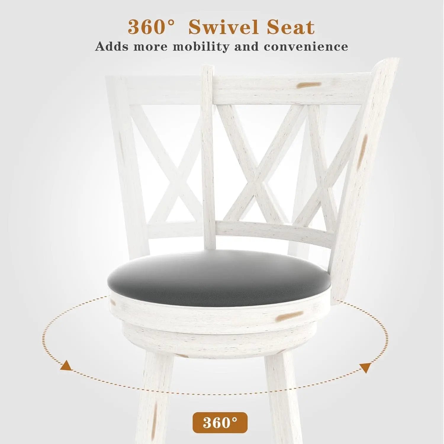 29 Inch Bar Height Swivel Stool Antique White Set Of 2 With Upholstered Seat And Comfortable Padding from PriceLows™