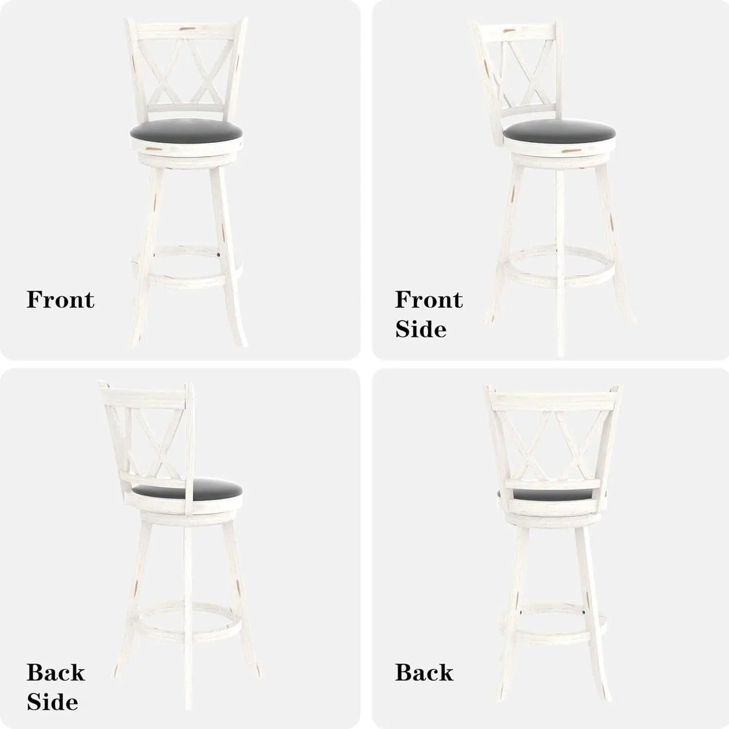 29 Inch Bar Height Swivel Stool Antique White Set Of 2 With Upholstered Seat And Comfortable Padding from PriceLows™