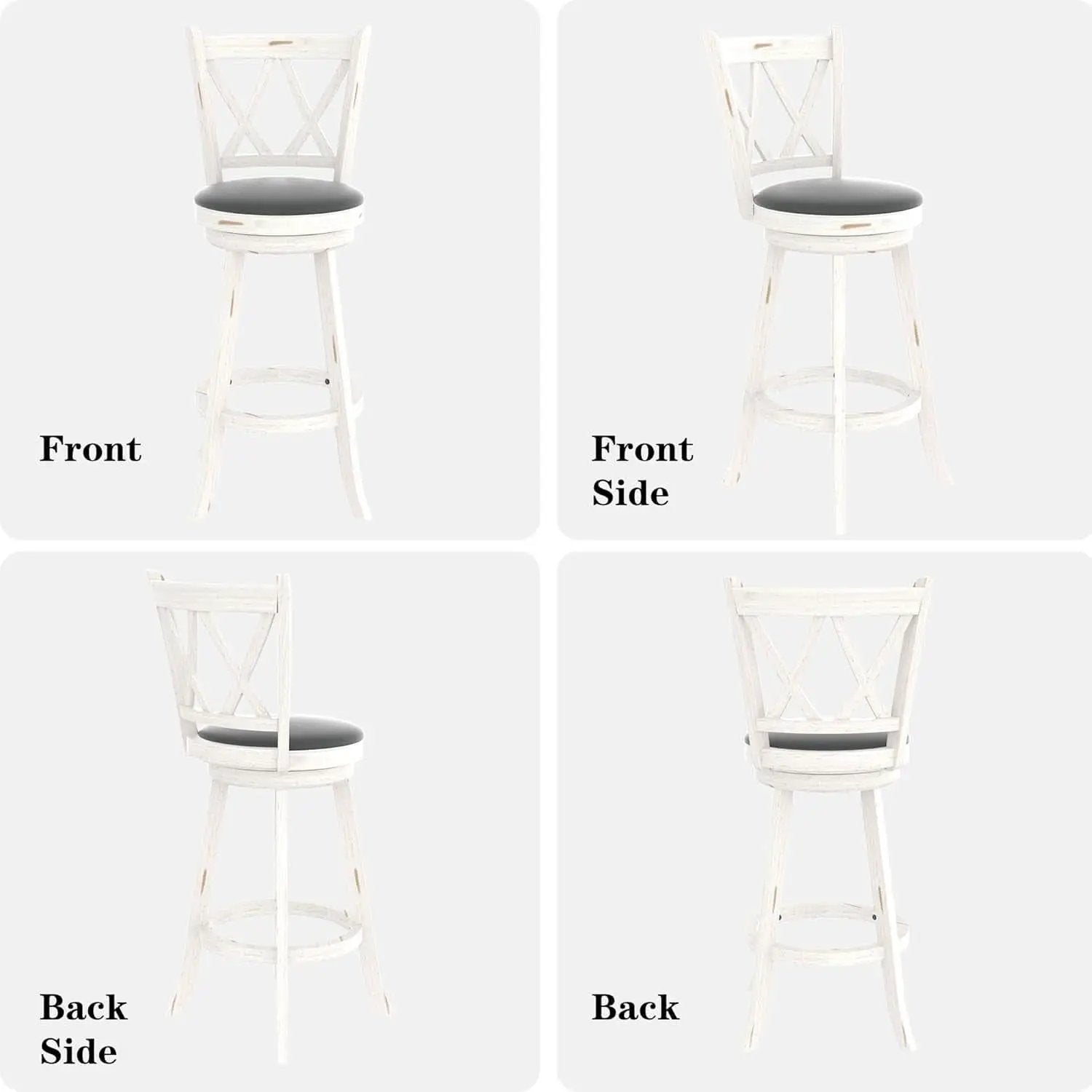 29 Inch Bar Height Swivel Stool Antique White Set Of 2 With Upholstered Seat And Comfortable Padding from PriceLows™