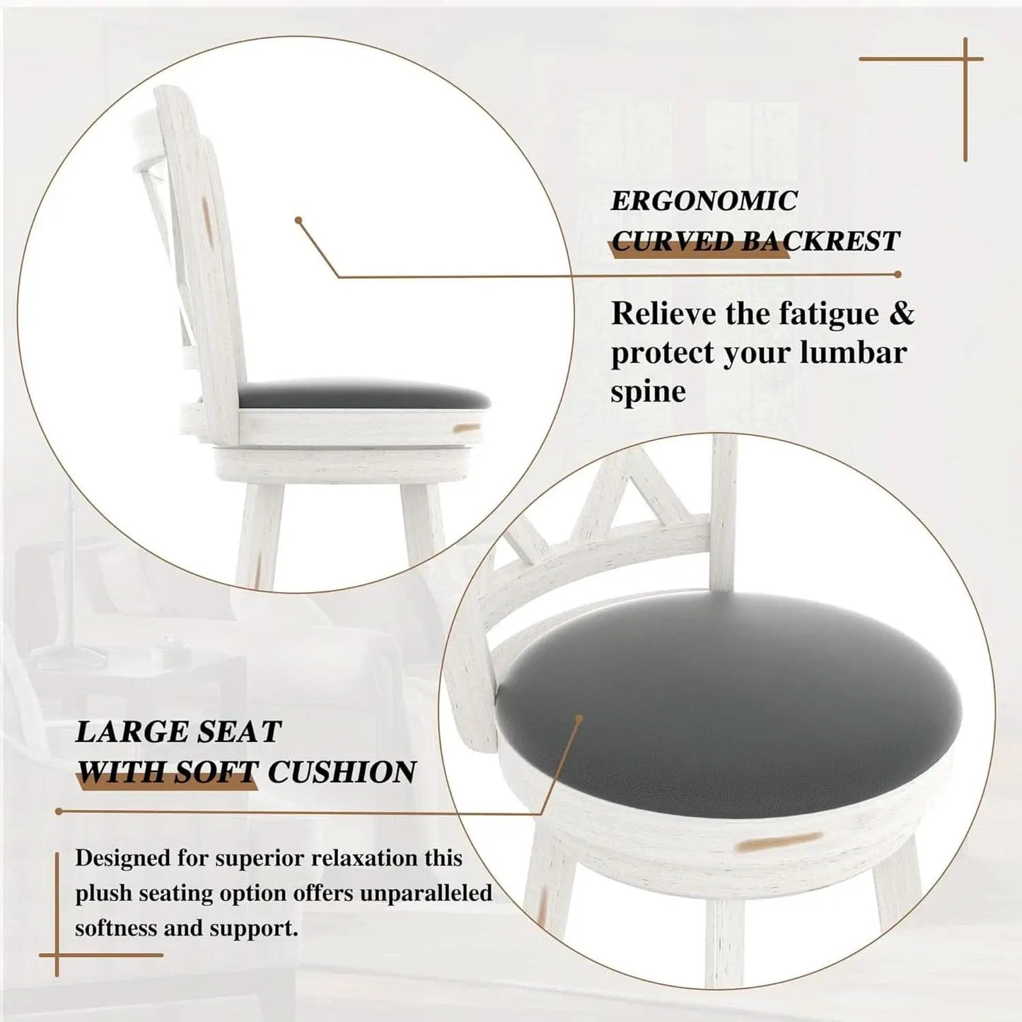 29 Inch Bar Height Swivel Stool Antique White Set Of 2 With Upholstered Seat And Comfortable Padding from PriceLows™