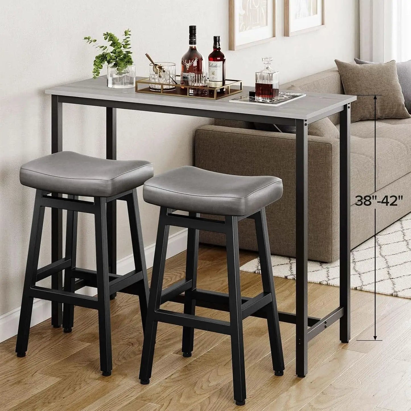 29 Inch Bar Stools Set of 2 All Black Bonded Leather Saddle Seats With Heavy Duty Metal Legs from PriceLows™