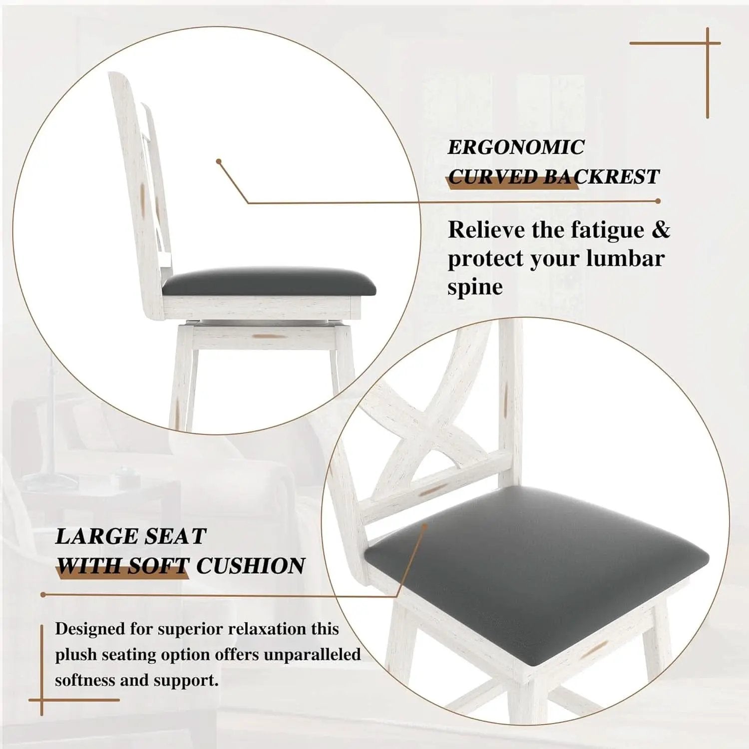29 Inch Swivel Bar Stool With Grey Faux Leather Upholstery Antique White Wood Frame And Solid Wood Footrest Set Of 2 from PriceLows™