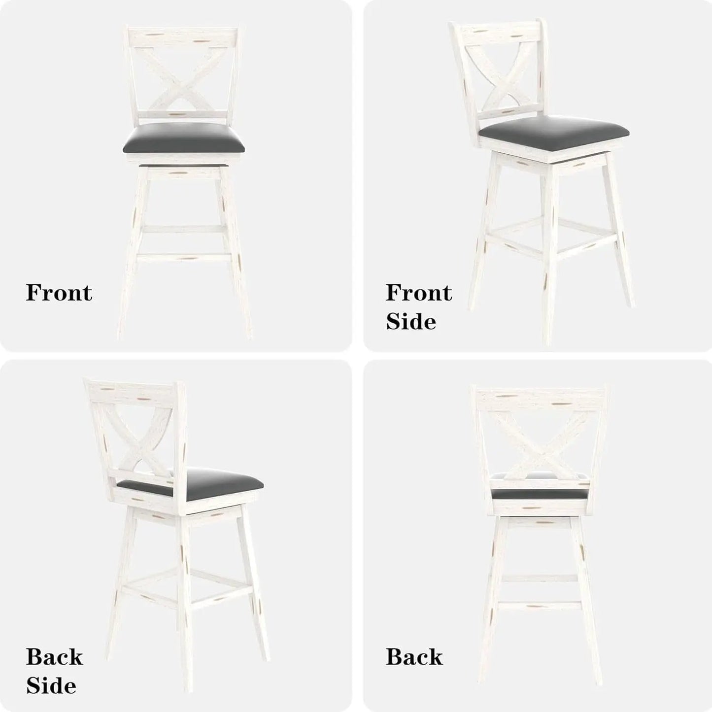29 Inch Swivel Bar Stool With Grey Faux Leather Upholstery Antique White Wood Frame And Solid Wood Footrest Set Of 2 from PriceLows™