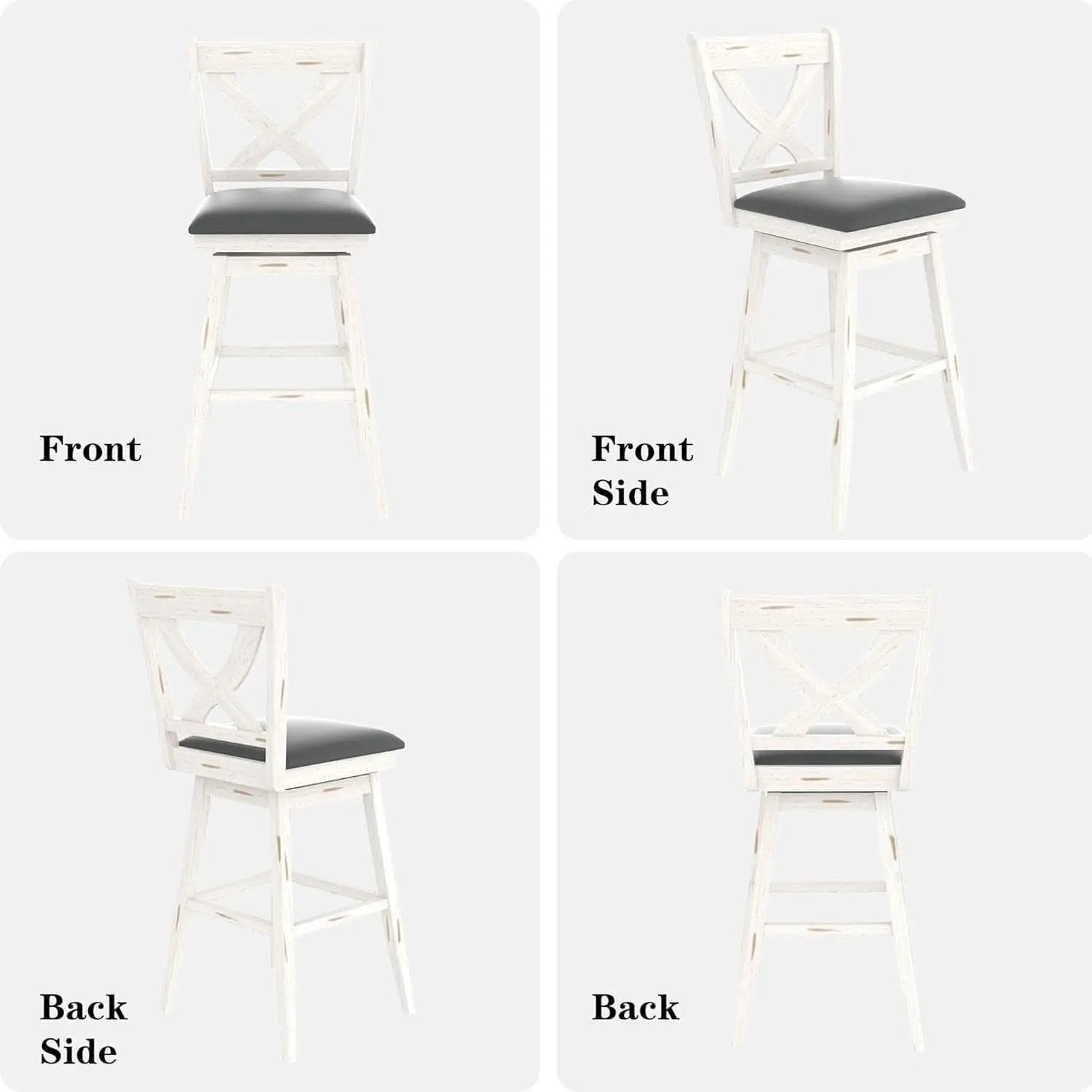 29 Inch Swivel Bar Stool With Grey Faux Leather Upholstery Antique White Wood Frame And Solid Wood Footrest Set Of 2 from PriceLows™