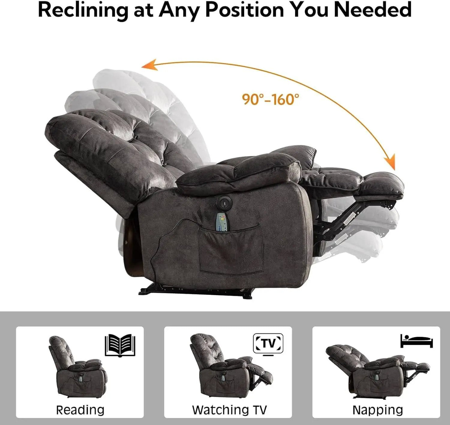 Oversized 41 Inch Power Recliner With Massage And Heat