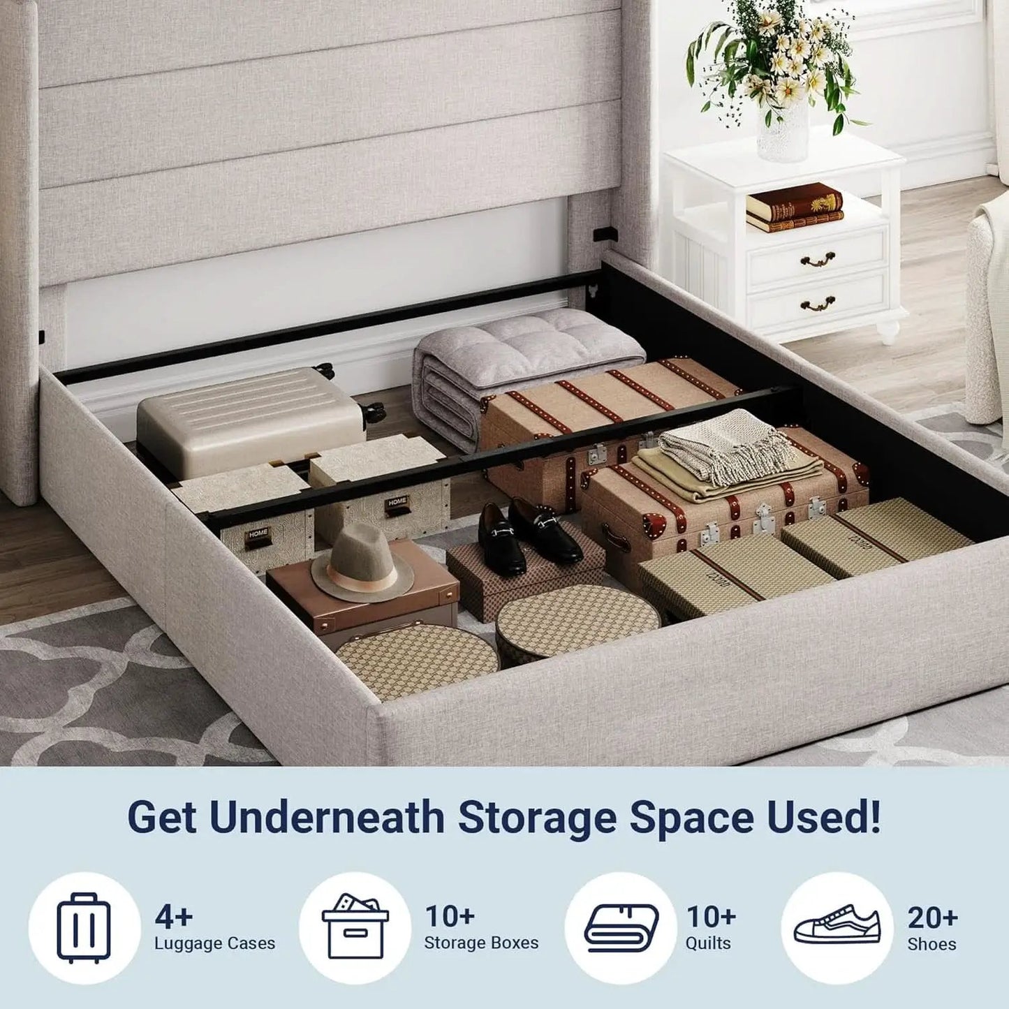 Queen Size Lift Up Storage Bed With Hydraulic Headboard from PriceLows™