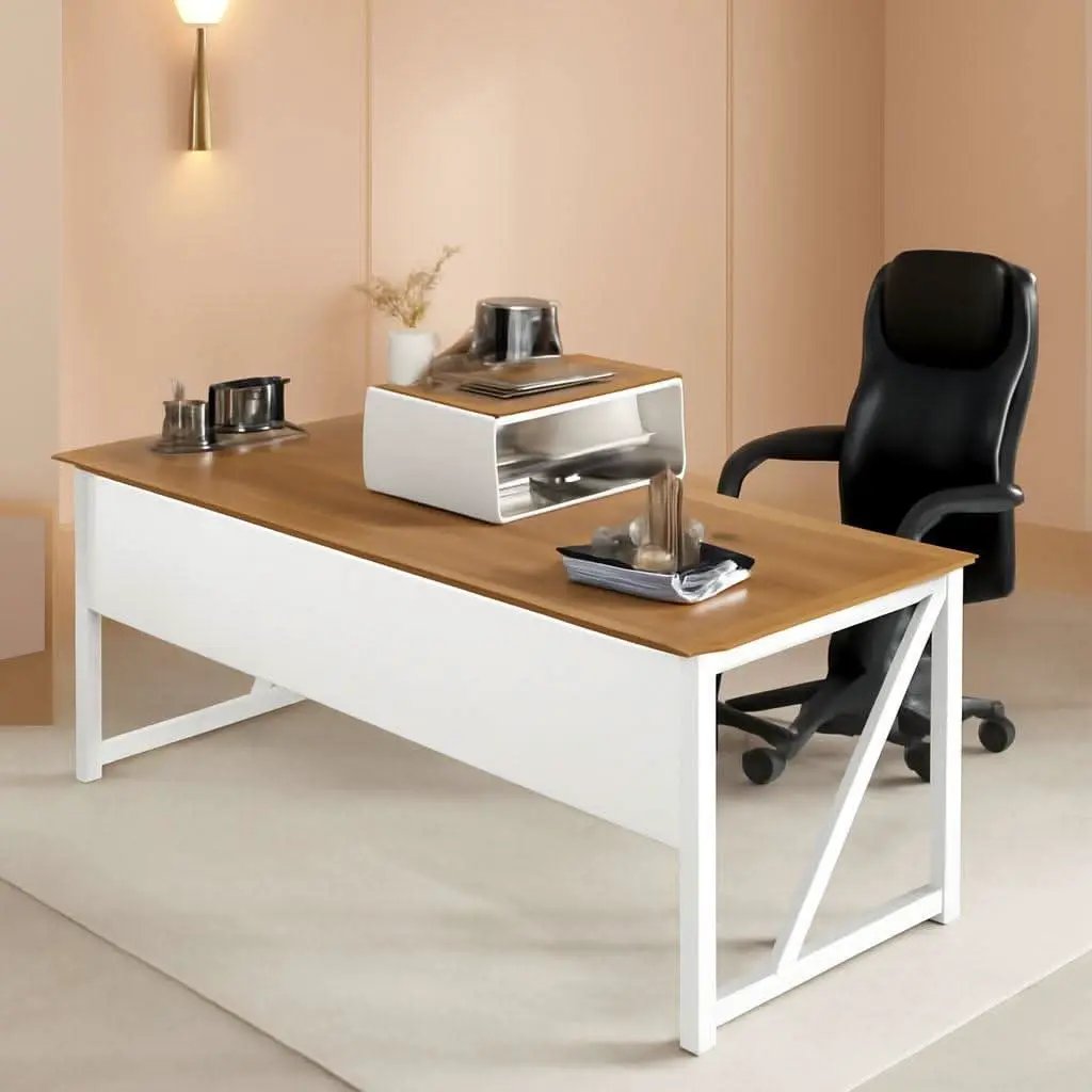 L Shaped Desk Walnut Sixty Three Inch Executive Desk from PriceLows™