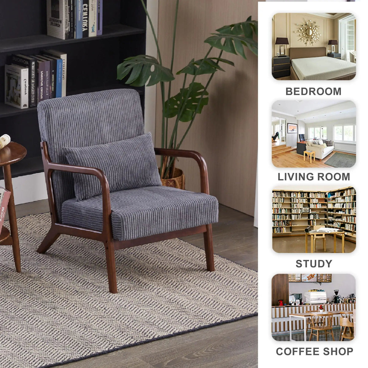Accent Chair With Pillow | Solid Rubberwood Frame | Ergonomic Support | Versatile Design