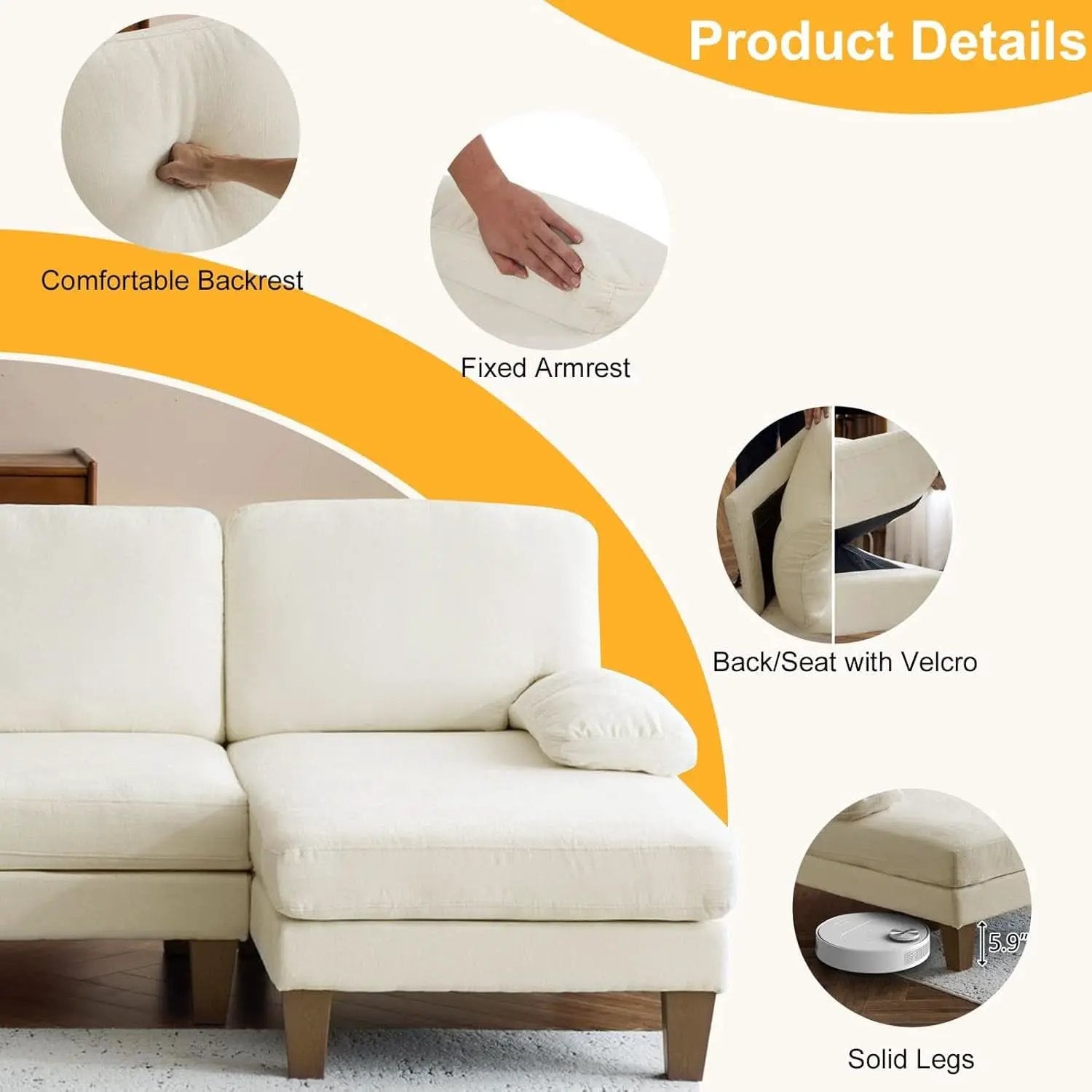 U Shape Sectional Sofa 111 Inch Beige Chenille Convertible from PriceLows™