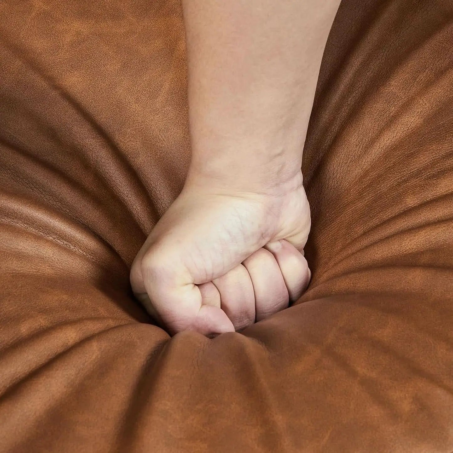 Brown PU Leather Midcentury Upholstered Ergonomic Armchair from PriceLows™
