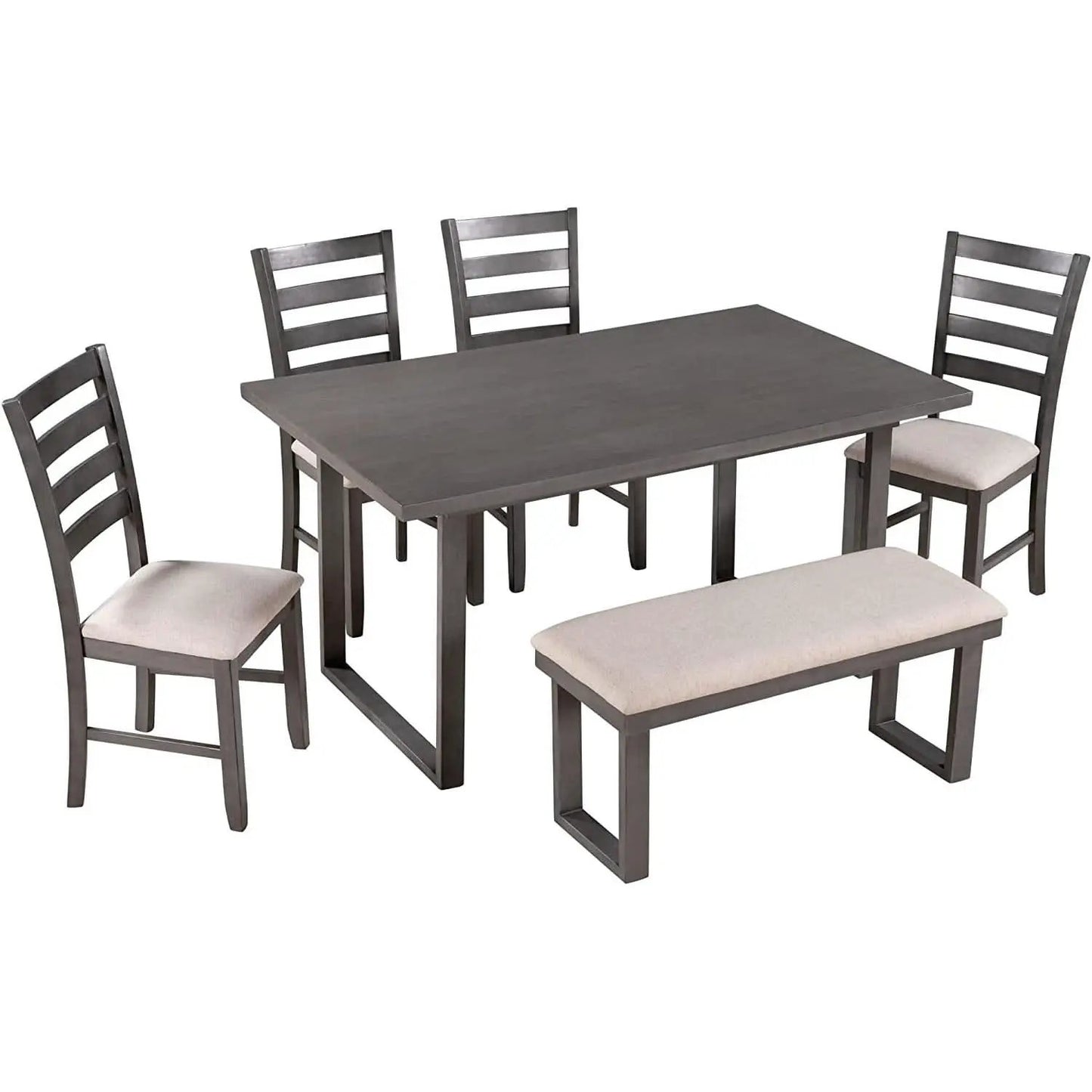 6 Piece Rustic Wood Dining Set With Bench And Chairs from PriceLows™