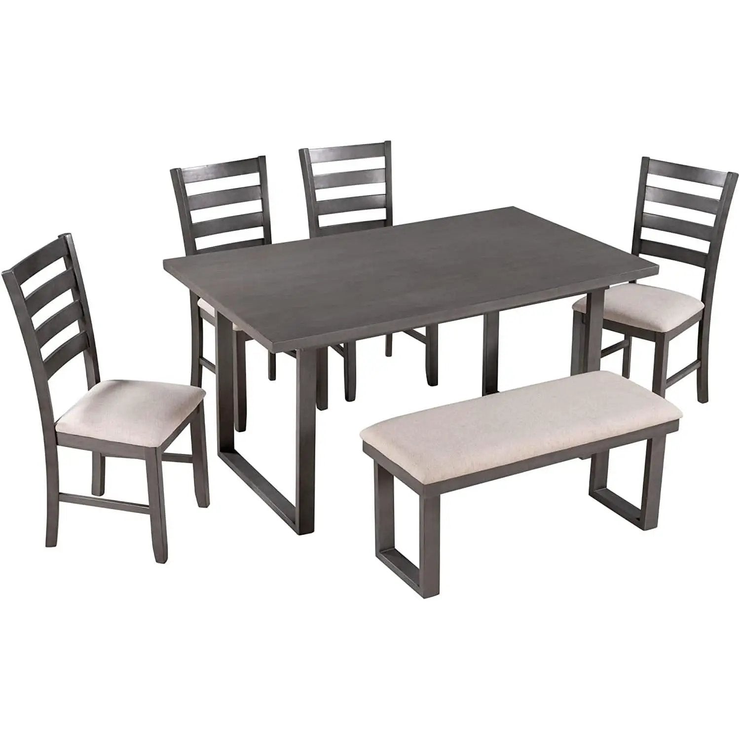 6 Piece Rustic Wood Dining Set With Bench And Chairs from PriceLows™