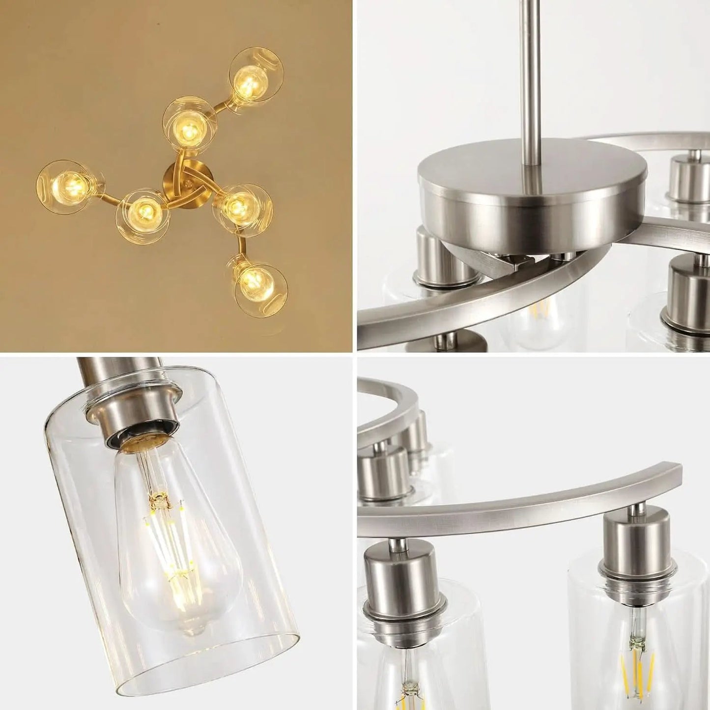 Brushed Nickel 6 Light Farmhouse Chandelier Pendant from PriceLows™