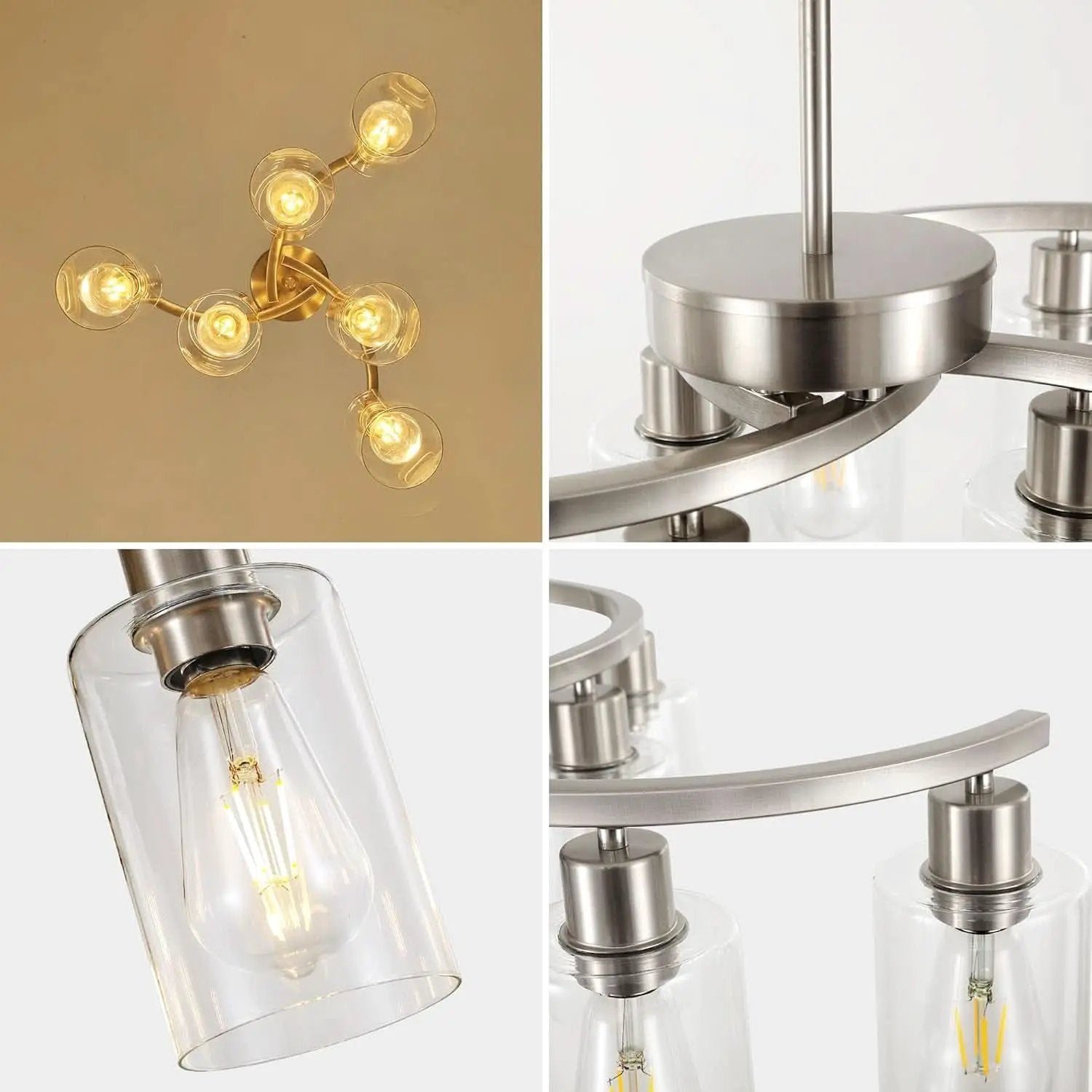 Brushed Nickel 6 Light Farmhouse Chandelier Pendant from PriceLows™