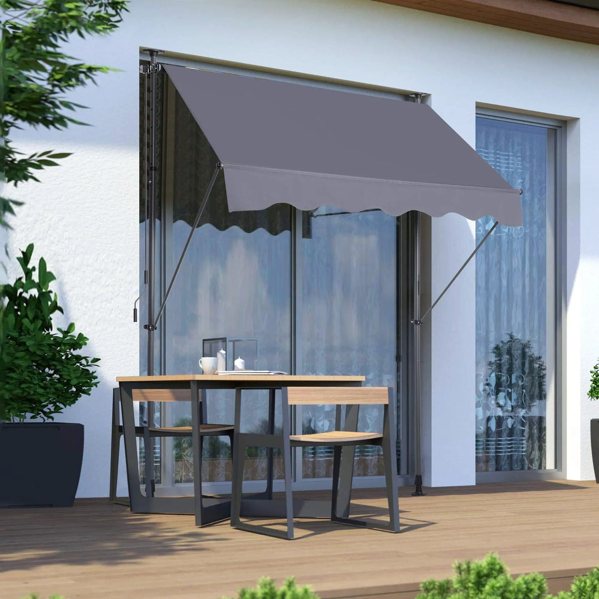 Manual Retractable Patio Awning | Waterproof UV Shield | Rustproof Steel Frame
