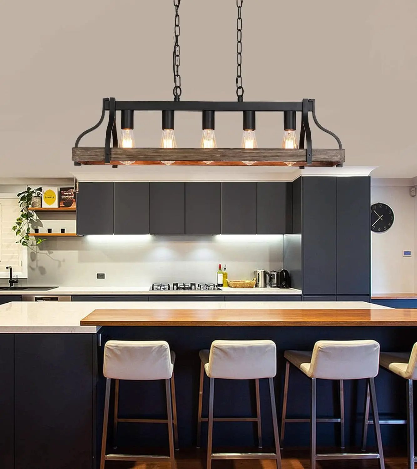 Rustic 5 Light Linear Chandelier Kitchen Island Black from PriceLows™