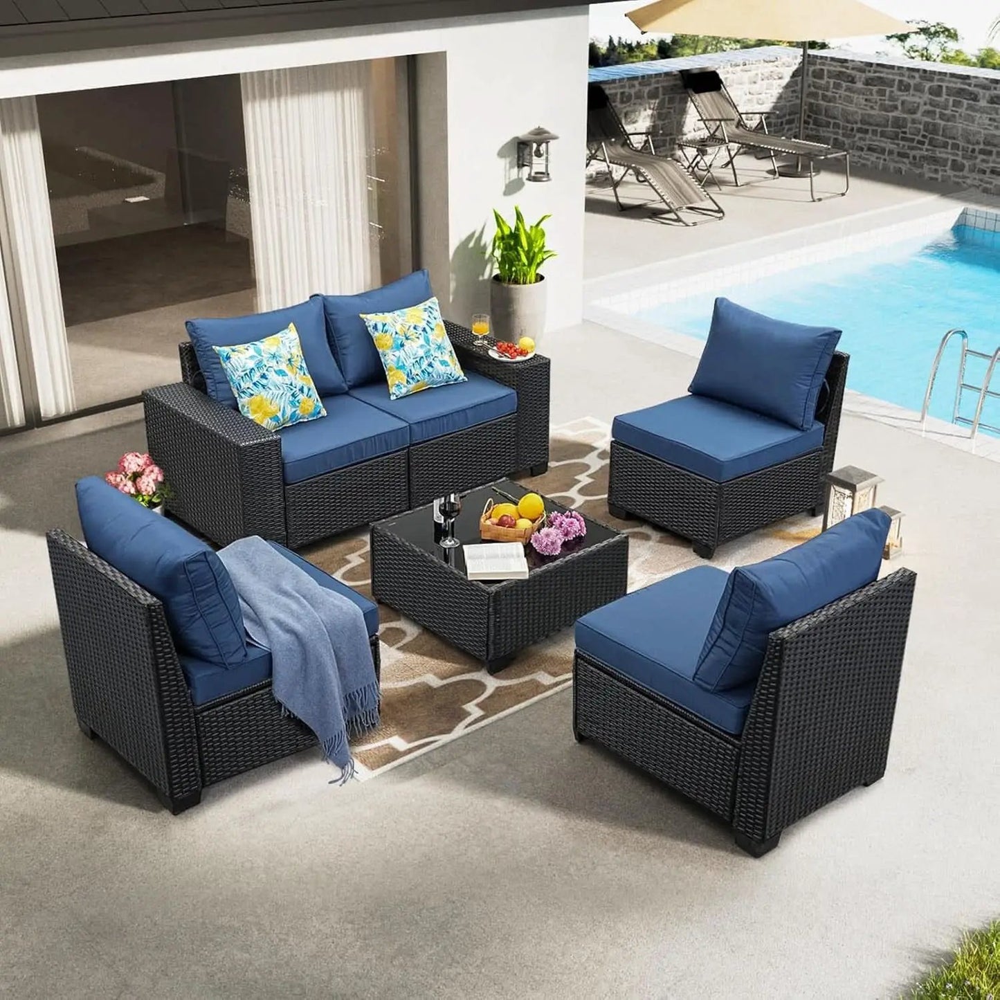 Six Piece All Weather Outdoor Wicker Sectional Sofa Set from PriceLows™