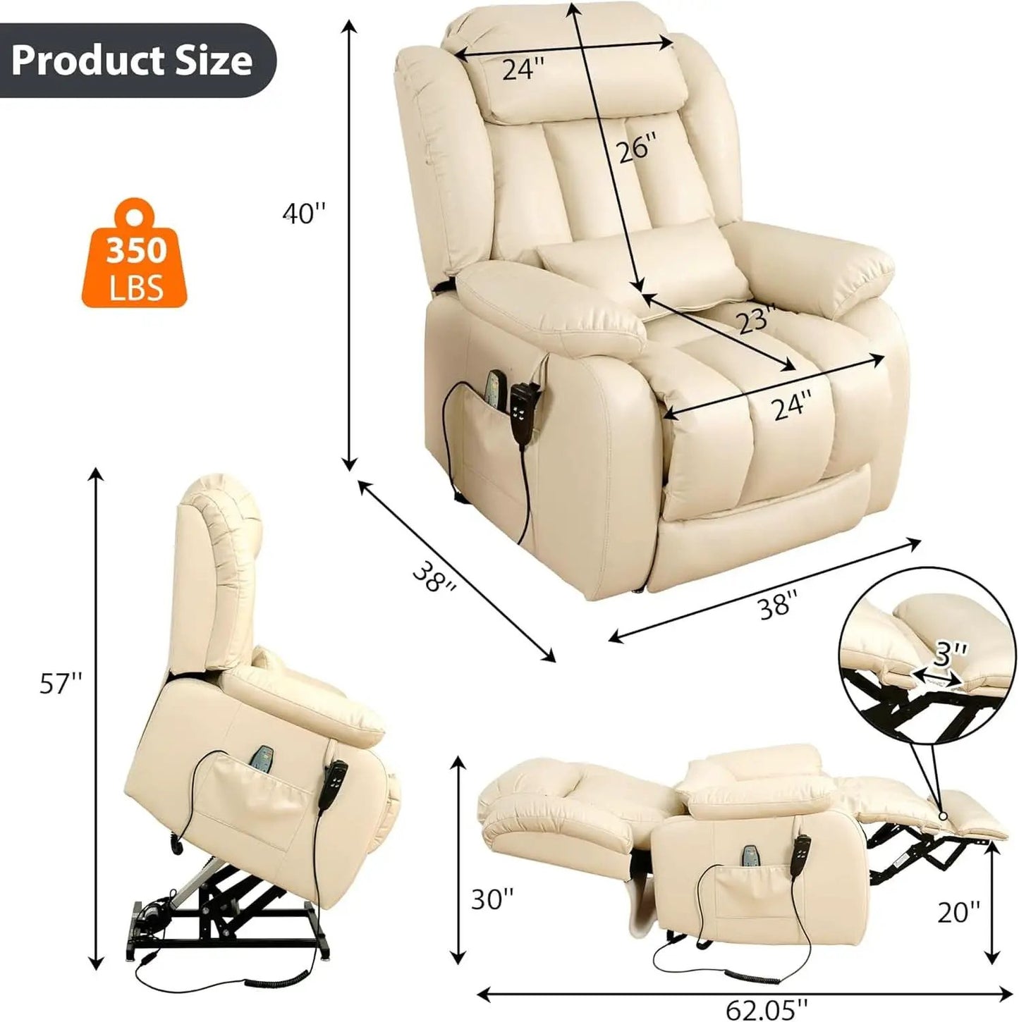Large Reclining Lift Chair With Dual Motor Massage from PriceLows™