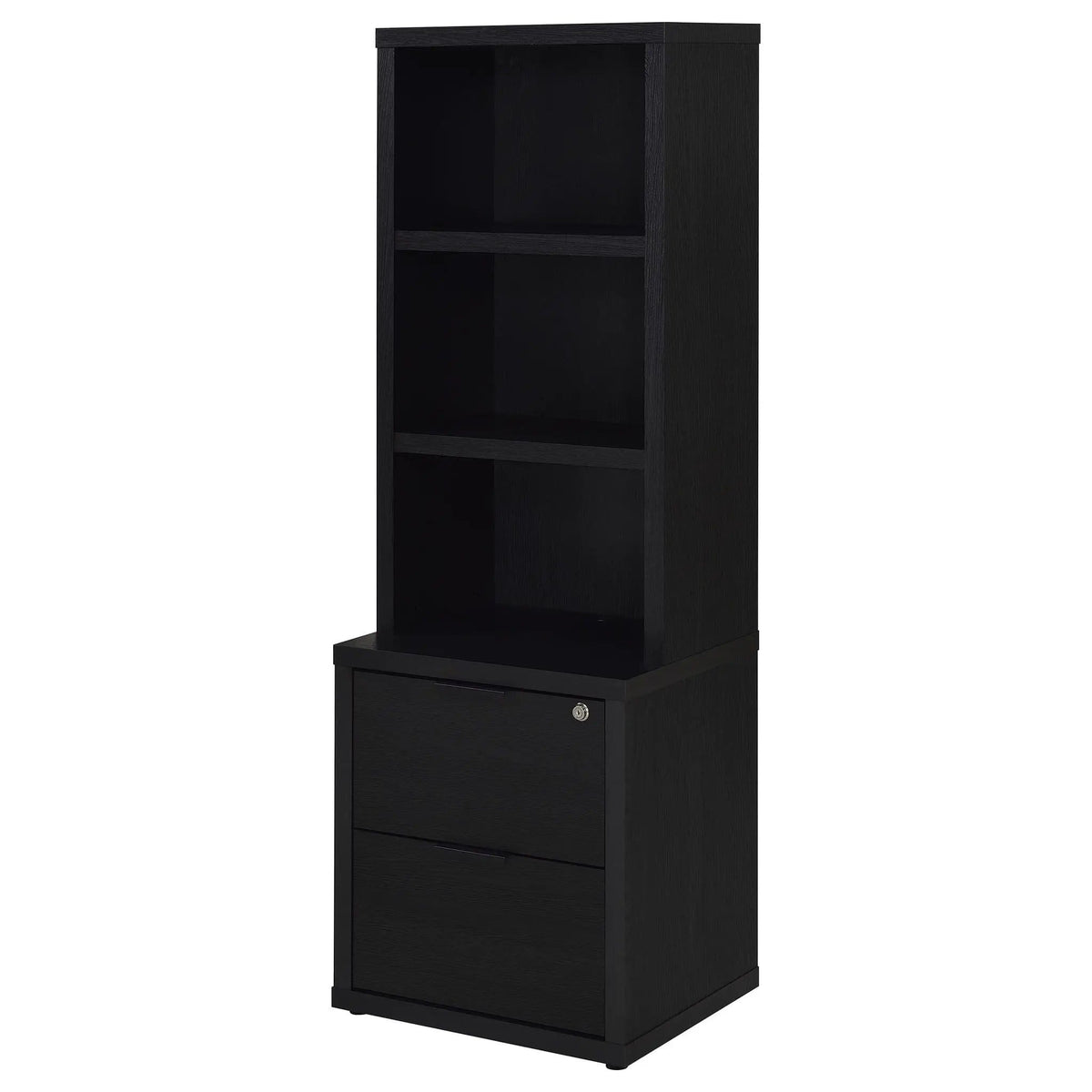 Westpark 3-shelf Bookcase USB and Lockable Drawer | 19.75 x 15.5 x 61.25 in | Engineered Wood & Veneer | Black
