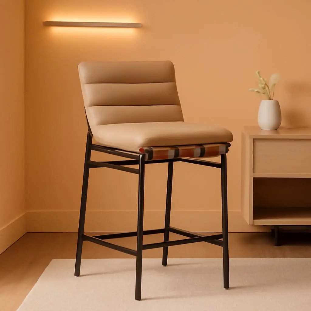 Burke Counter Stool Tan Vegan Leather Matte Black Frame from PriceLows™