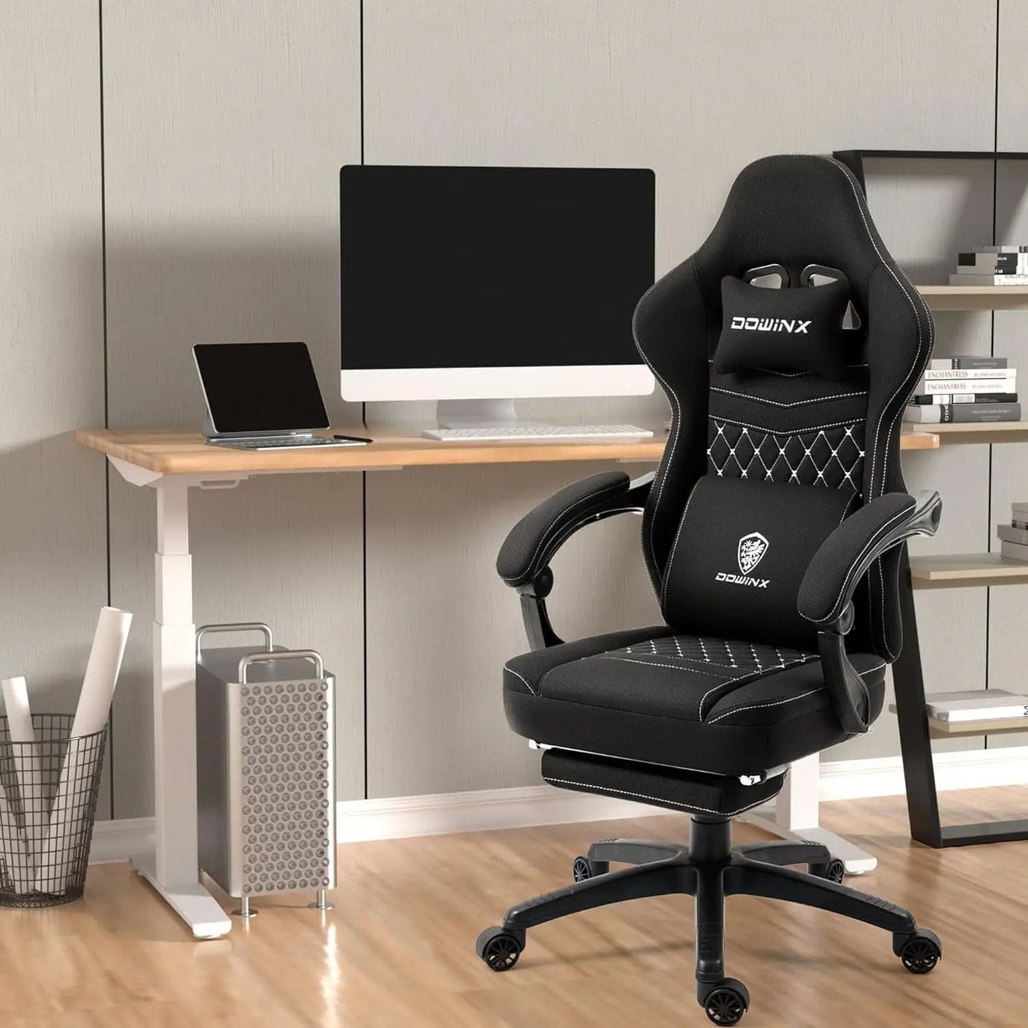 Black Breathable Fabric Gaming Chair With Massage Pad from PriceLows™