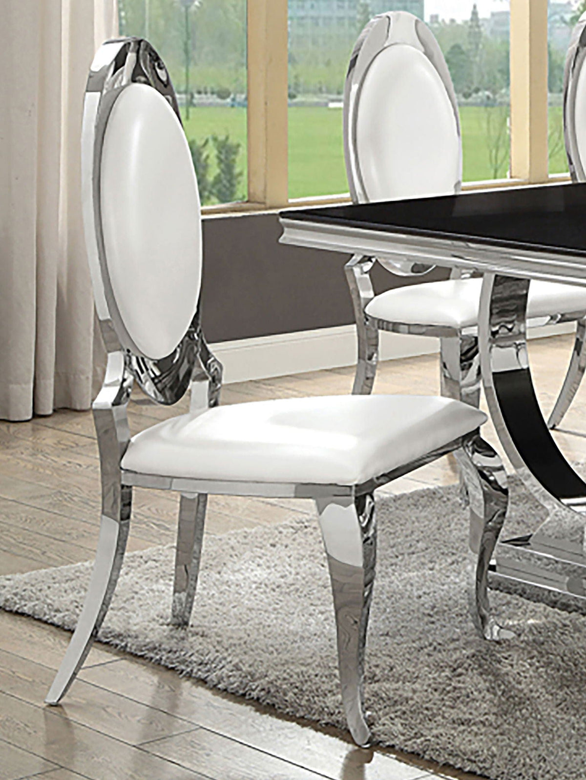 Anchorage Upholstered Dining Chair Cream White (Set of 2) | 22.25 x 27.5 x 44.5 in | Stainless Steel | Dining Room