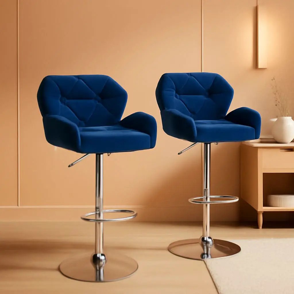 Velvet Diamond Tufted Swivel Barstools Blue Adjustable Height Set of 2 from PriceLows™