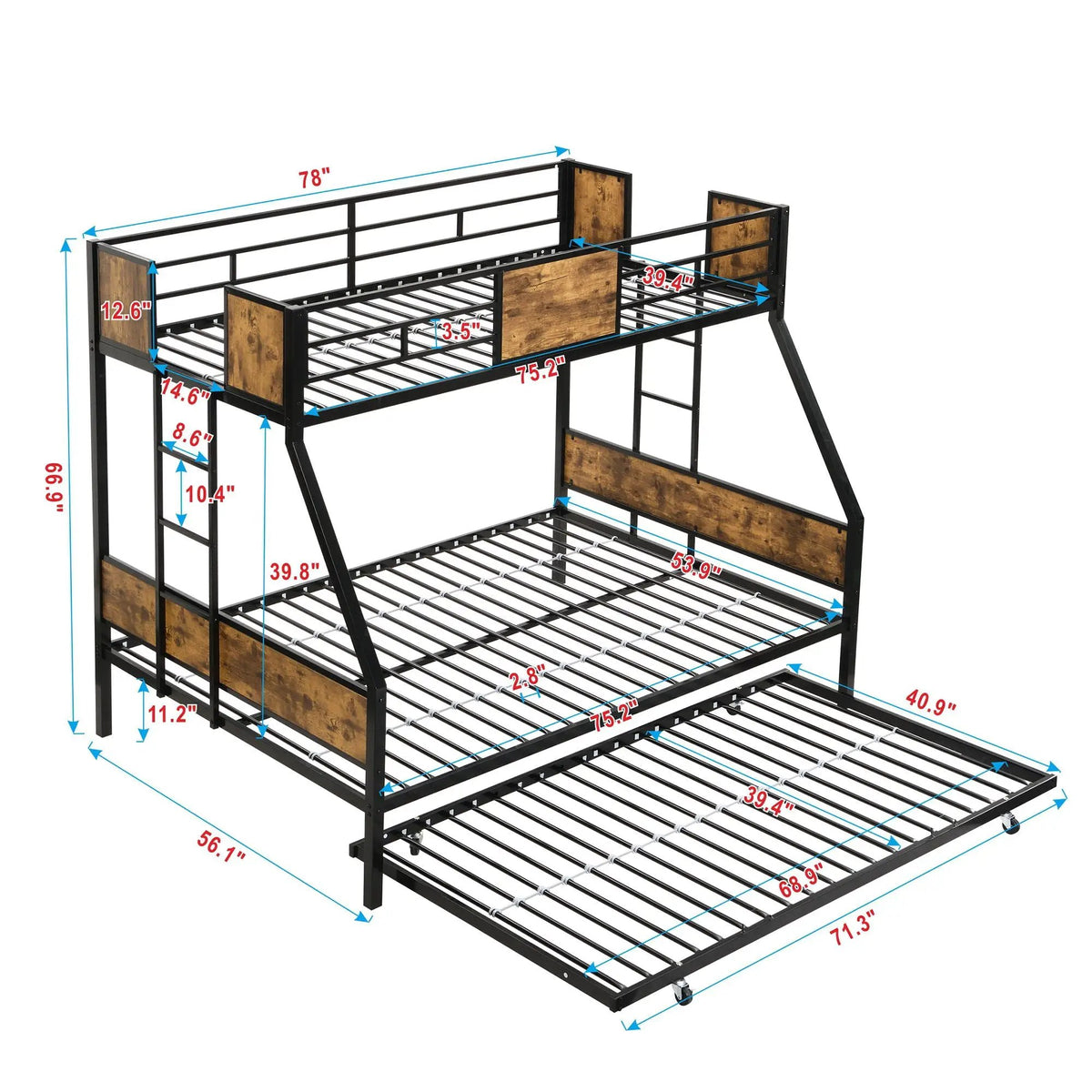 Modern Metal Bunk Bed | Dual Side Ladder | Steel Construction
