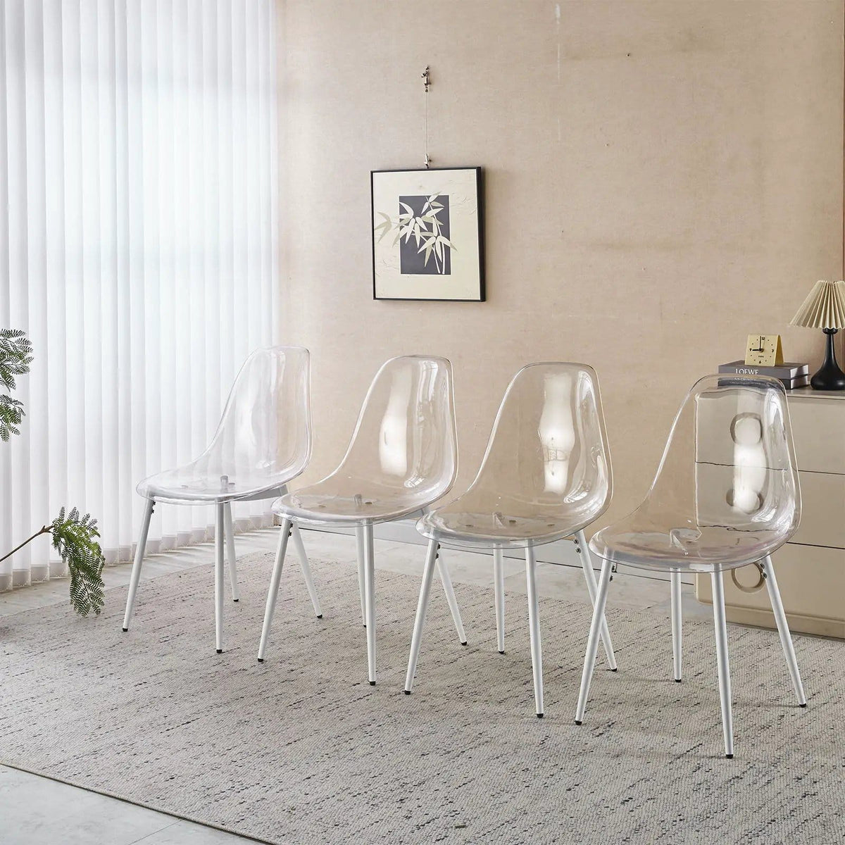 Transparent Dining Chair (Set of 4) Matte | 19.68 x 18.3 x 33.46 in | Metal | White
