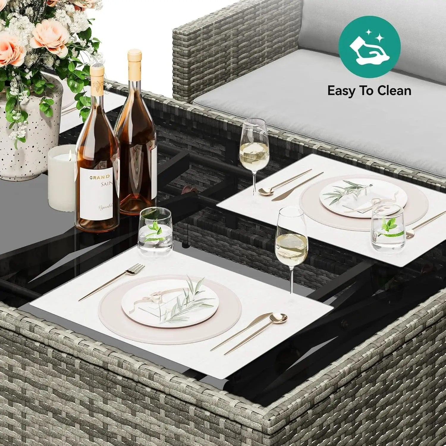 L Shaped Sectional Sofa Set With Lift Top Table Gray from PriceLows™