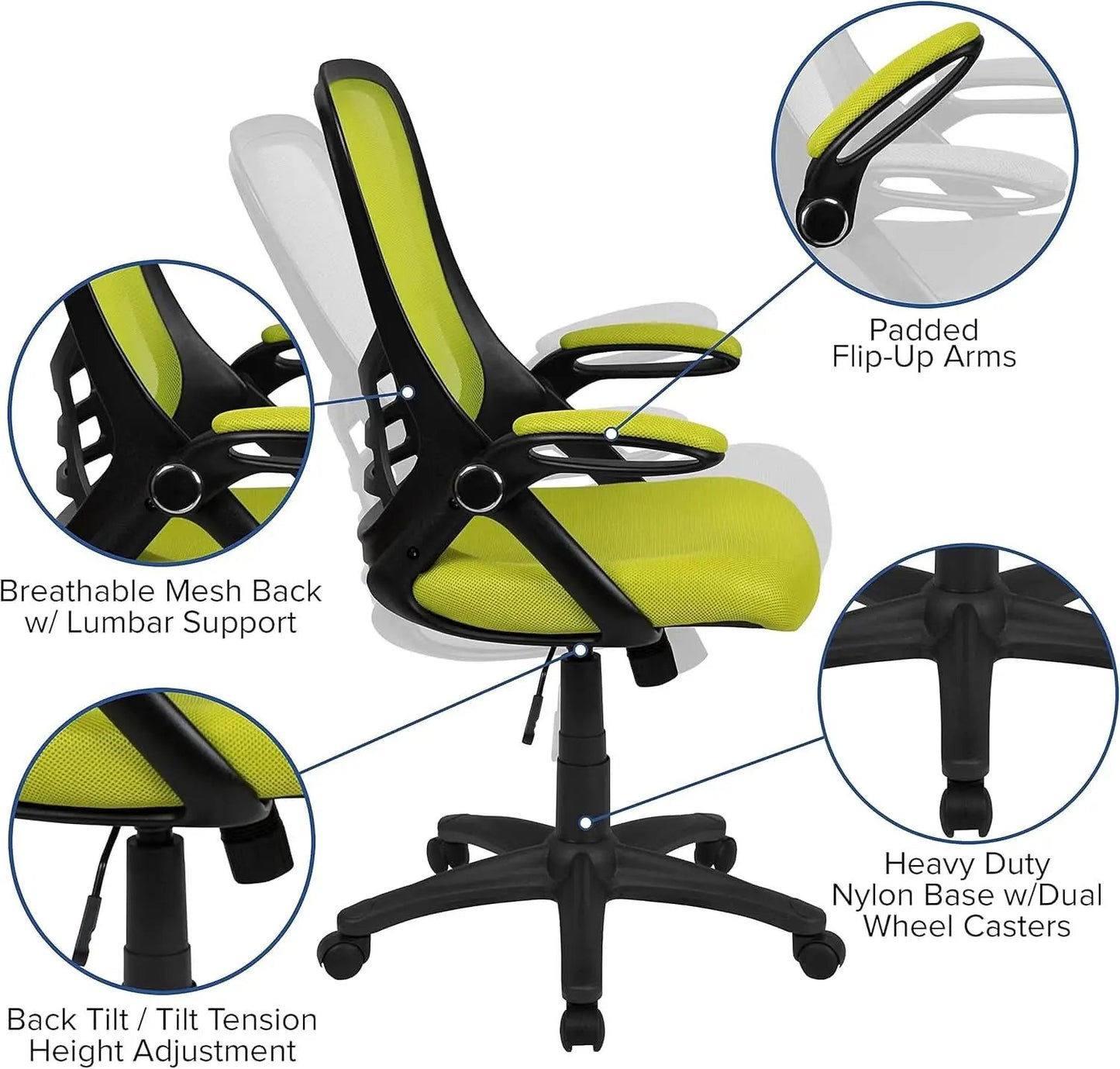 Ergonomic Mesh Back Office Chair Lumbar Support Black Green from PriceLows™