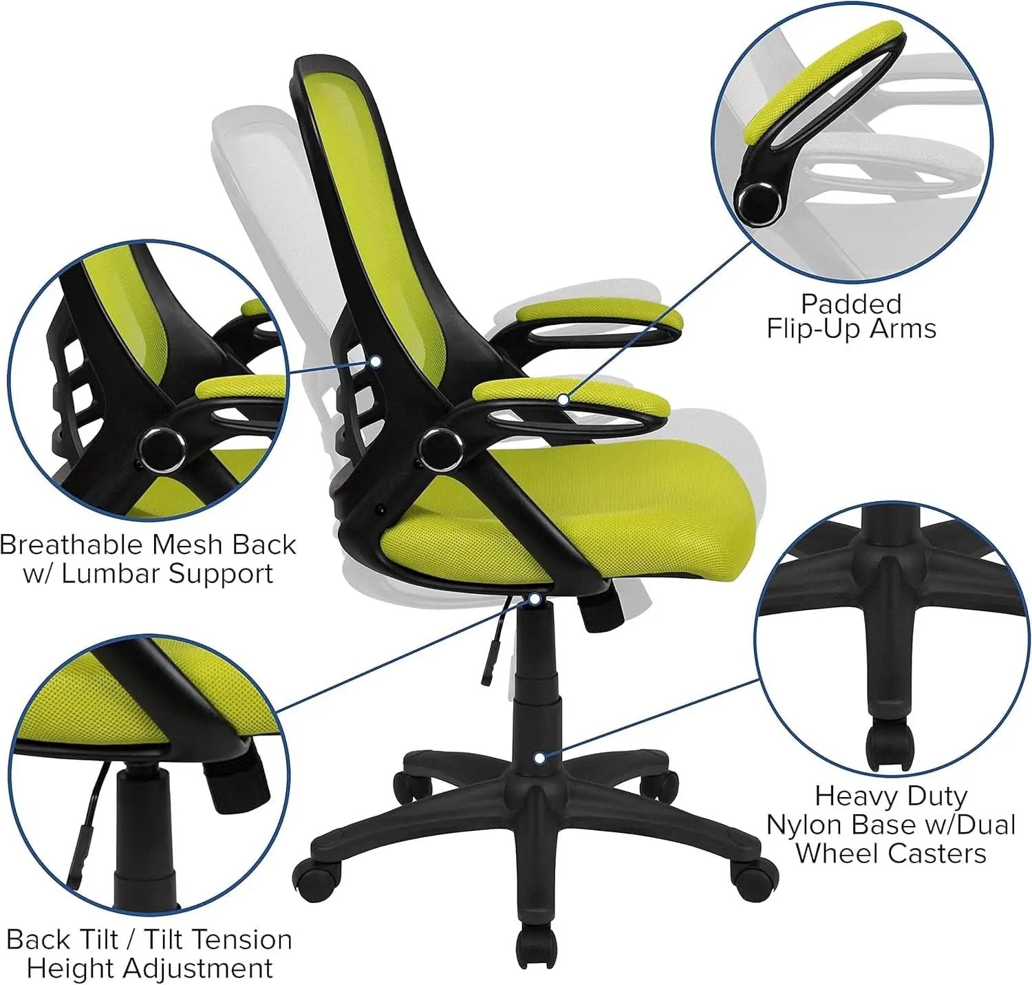 Ergonomic Mesh Back Office Chair Lumbar Support Black Green from PriceLows™