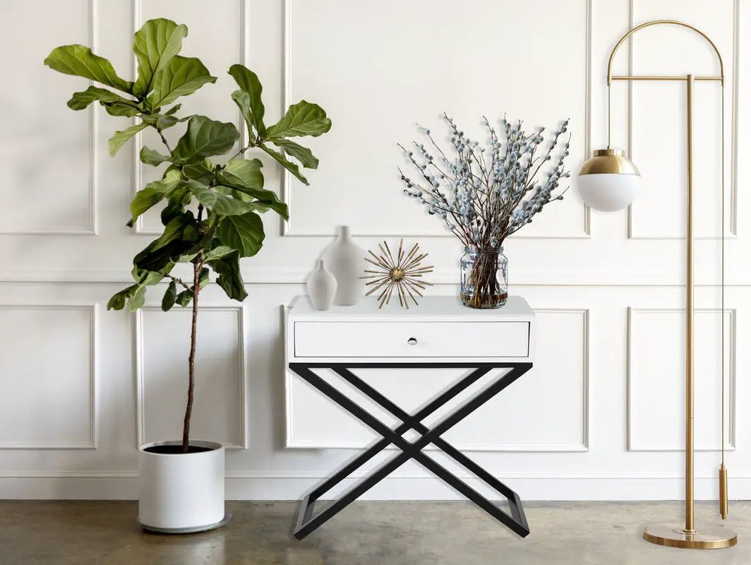 Koda End Side Table | Nightstand With Drawer | Cross Base | 26.5 Inch Height