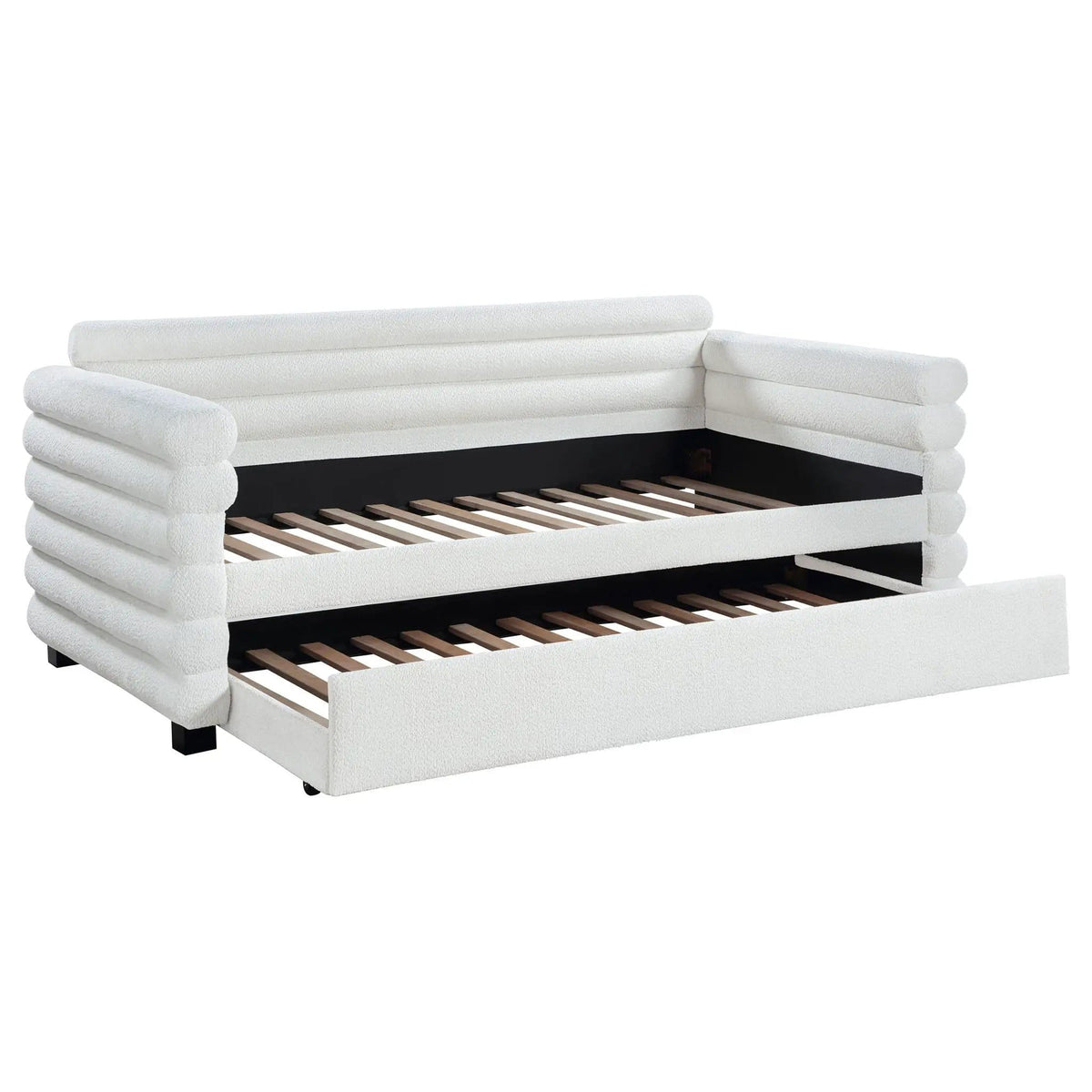 Patricia Boucle Upholstered Twin Day Bed with Trundle Daybed | 88 x 43.75 x 36.5 in | Boucle | White