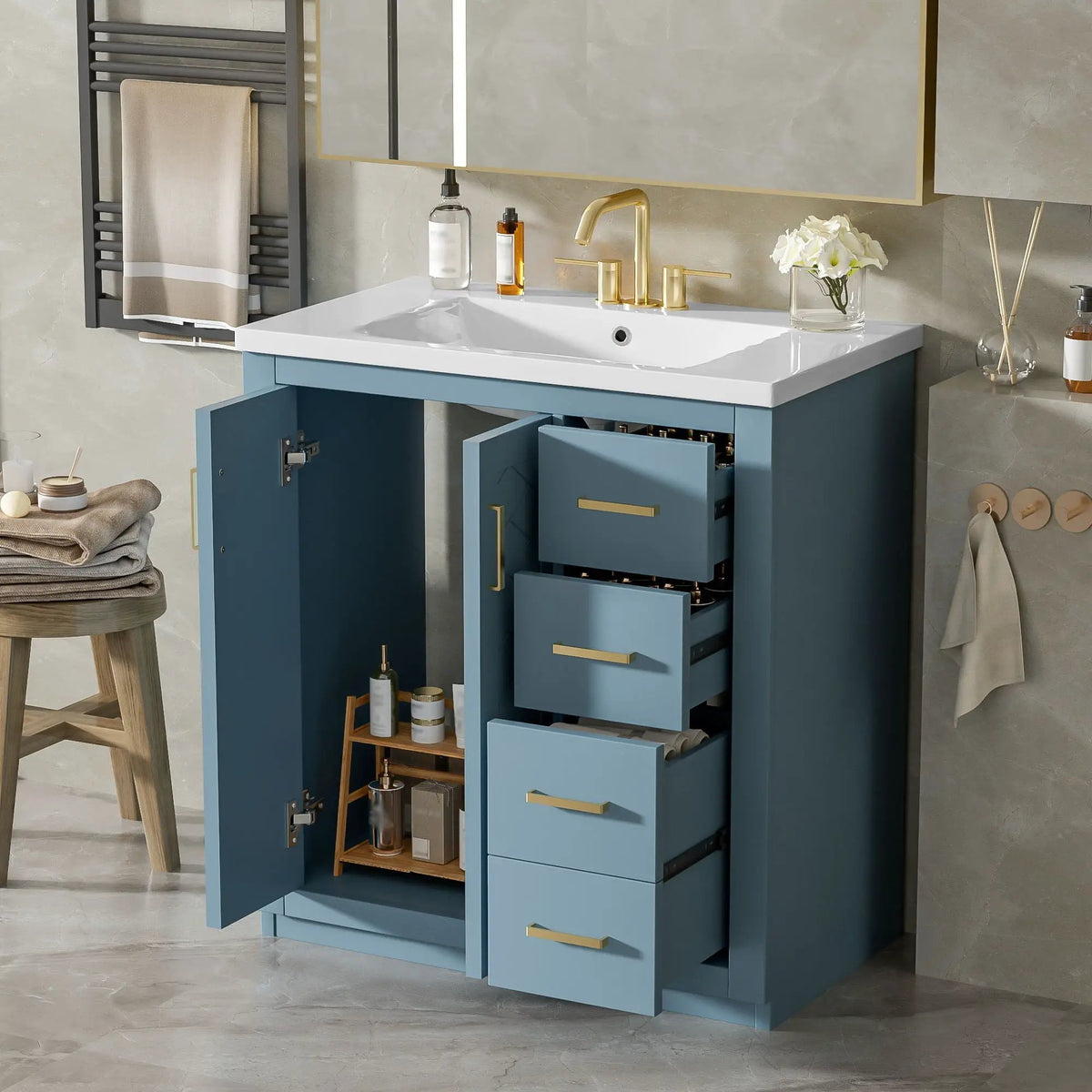 30 Inch Bathroom Vanity | Freestanding Set | 3 Drawers | Solid Wood Frame