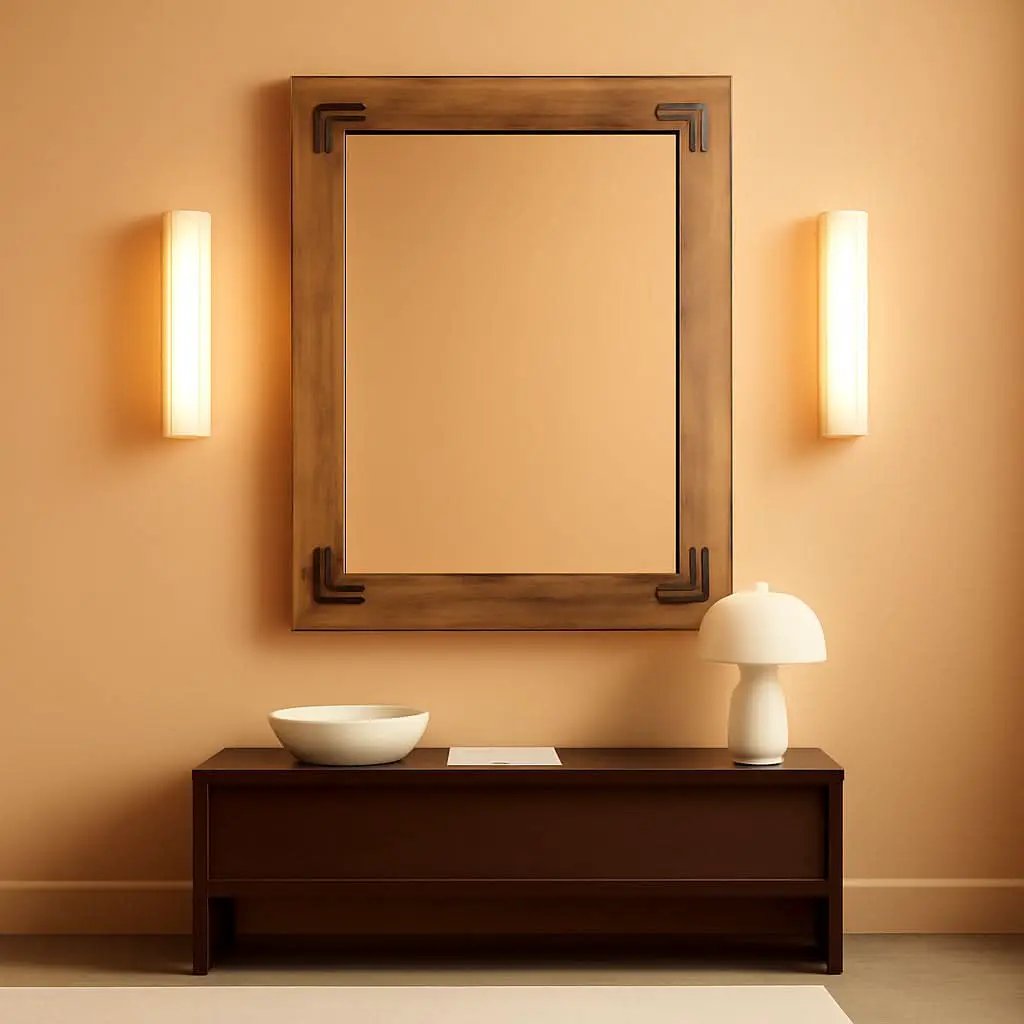 Rustic Wood Framed Wall Mirror 32 Inch Brown Vanity from PriceLows™
