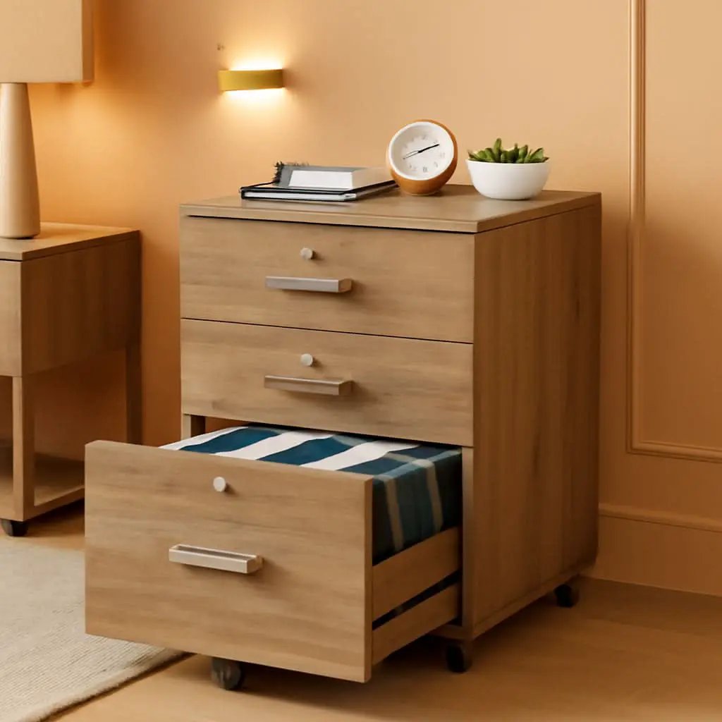 Oak 3 Drawer File Cabinet With Lock Rolling Printer Stand from PriceLows™