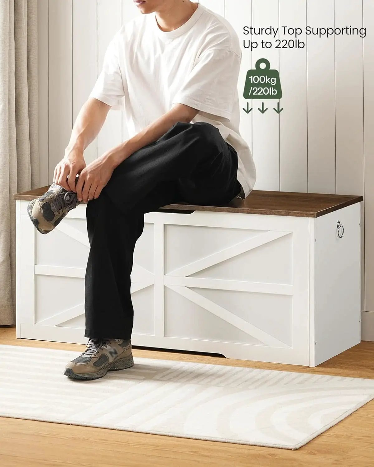 TwoTone Walnut White Storage Chest Durable 43.3Inch from PriceLows™