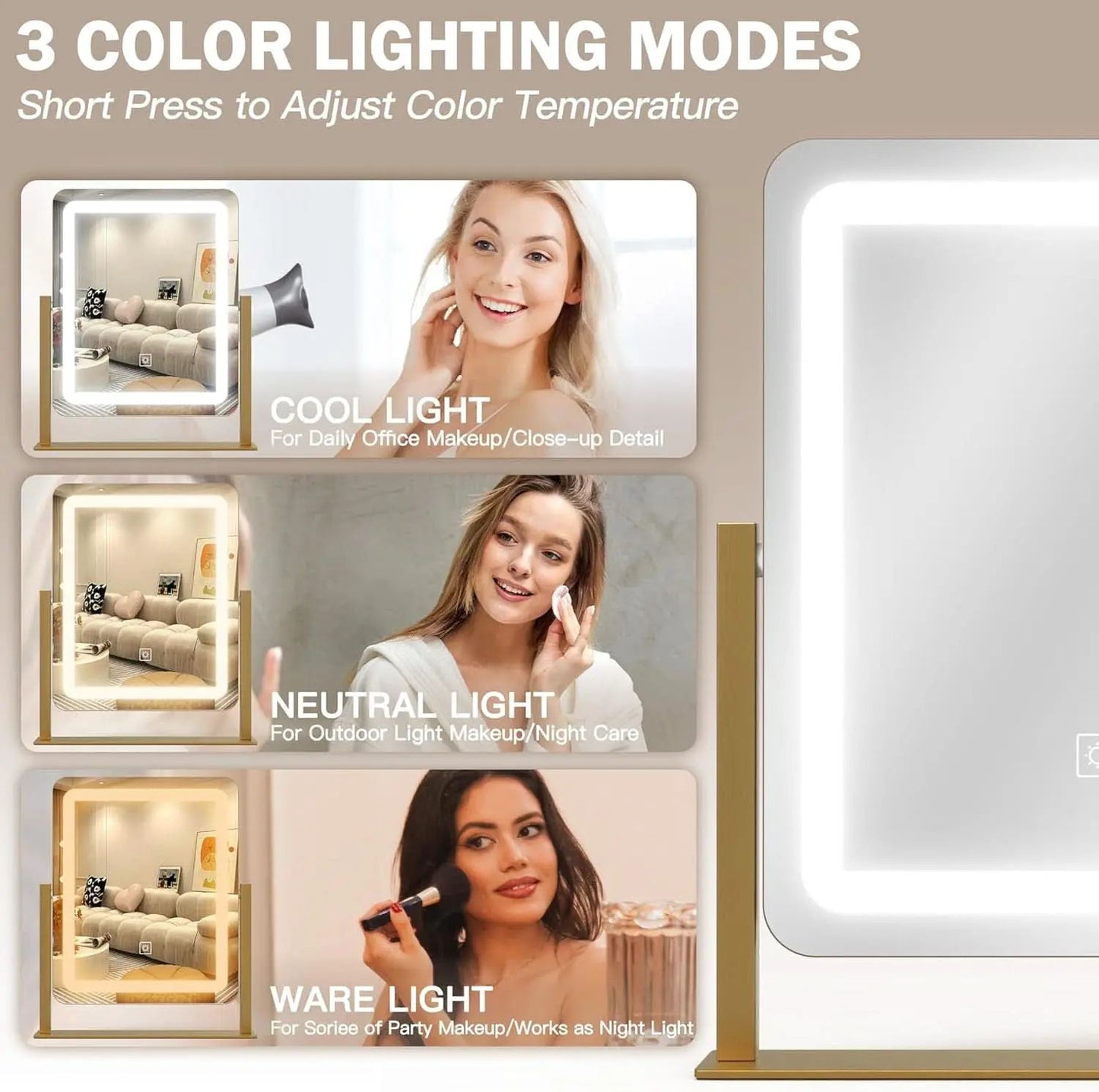 Vanity Makeup Mirror With Lights 12.6x15 Gold Touch Control from PriceLows™
