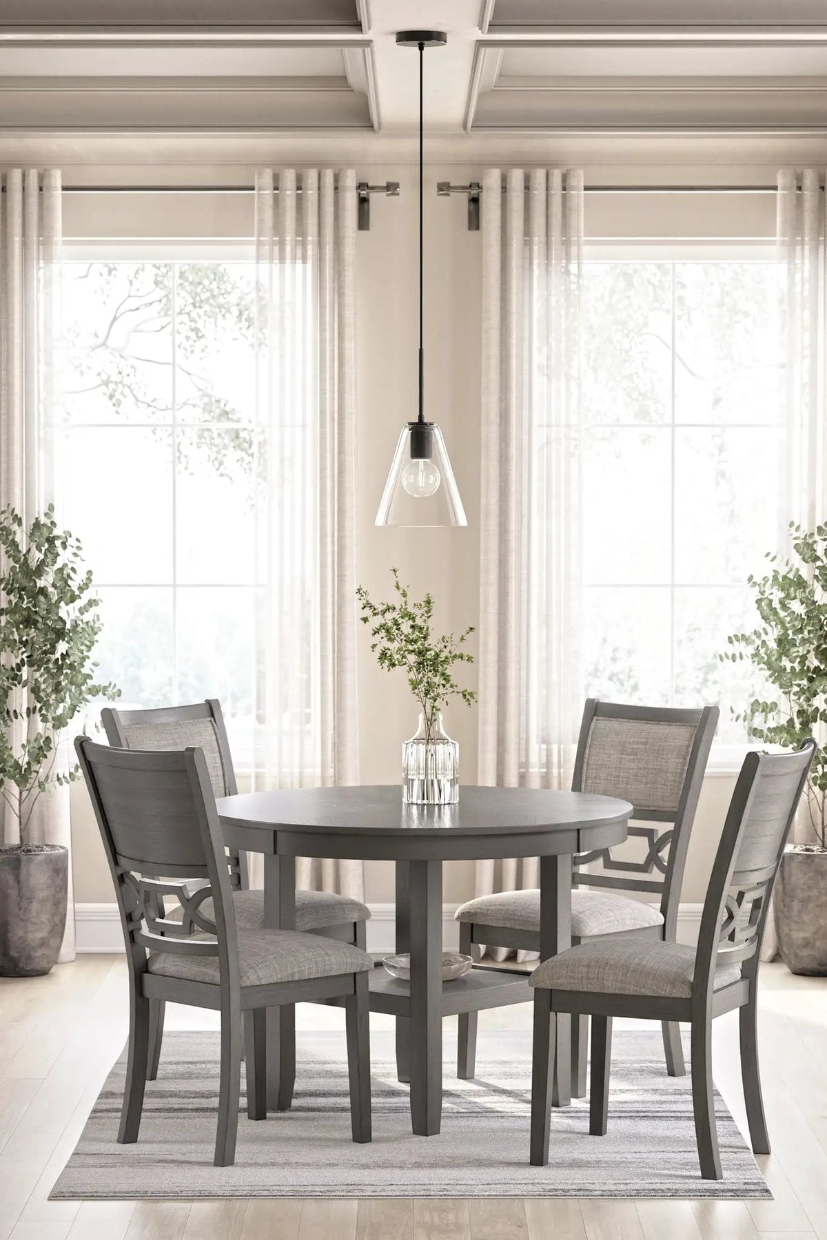 Wrenning Dining Room Table Set | 5-Piece | Gray Finish | 42 Inch Square Table