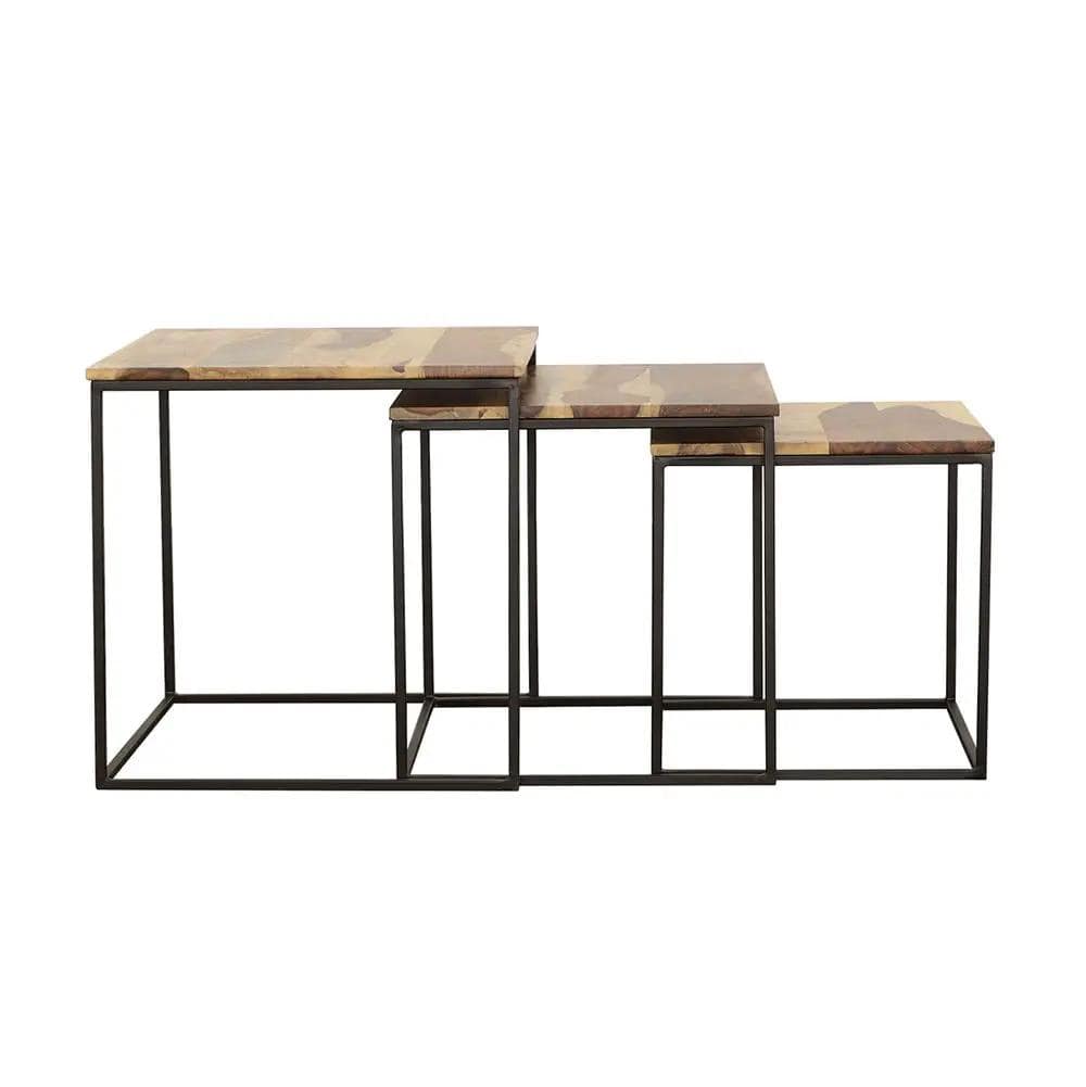 Belcourt 3-piece Square Nesting Tables Natural and | 3-Piece Set | Iron & Wood | Black