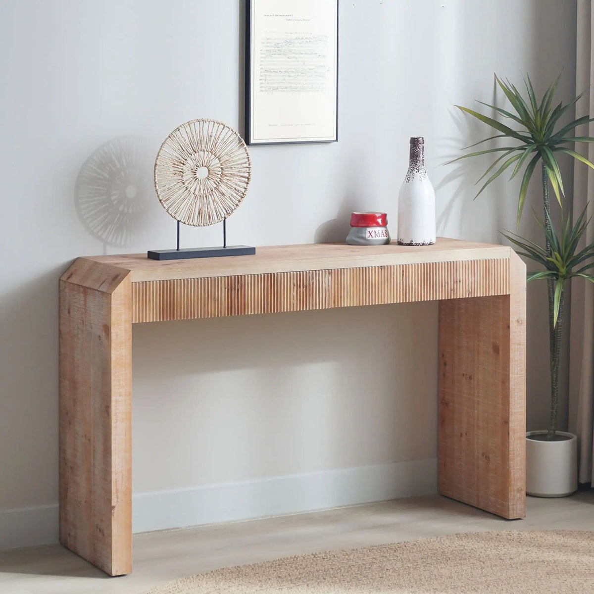 Rustic Modern Console Table With Drawer Storage Natural Wood | 51.8 x 15 x 31.5 in | Engineered Wood | Living Room