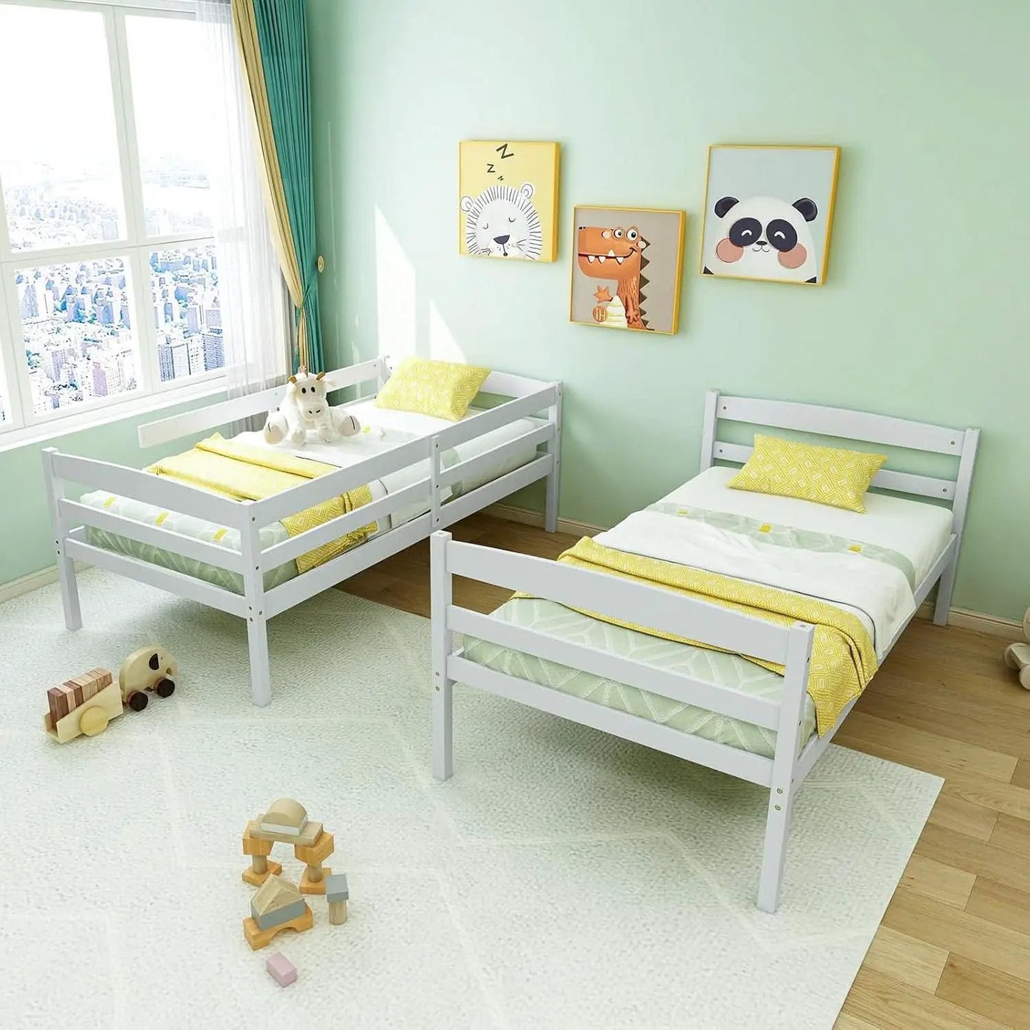 White Twin Over Twin Bunk Bed With Integrated Ladder from PriceLows™