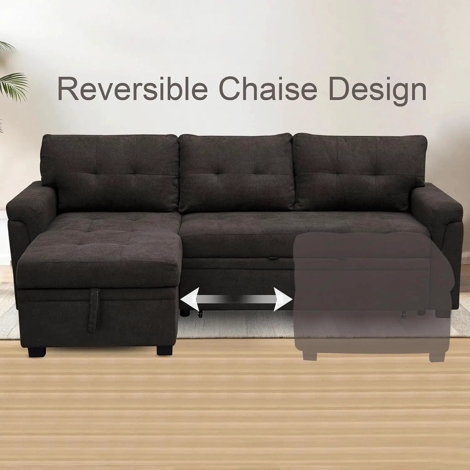 Espresso Velvet Sleeper Sectional Sofa Bed Chaise Set from PriceLows™