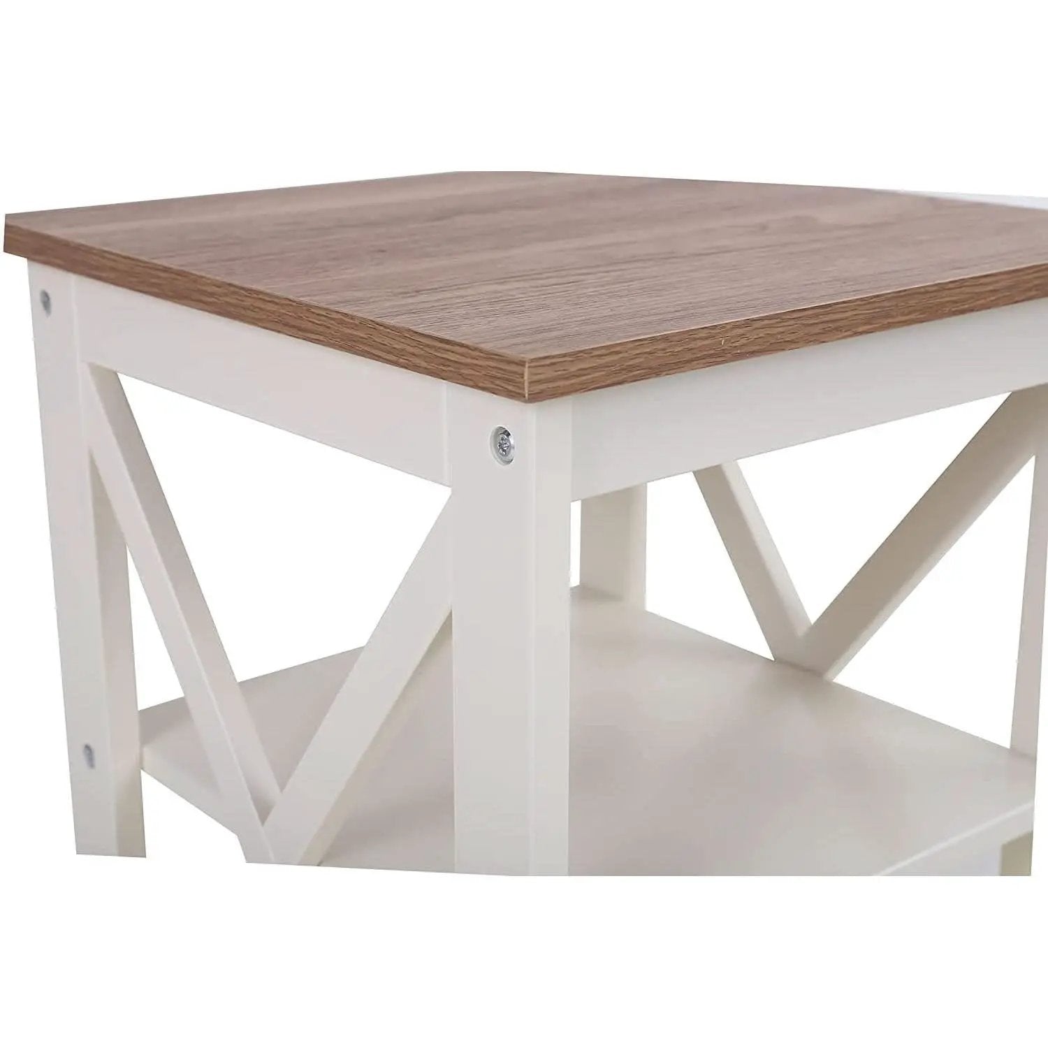 Rustic Ivory End Table Set Of 2 With Shelves 23.6 Inch from PriceLows™